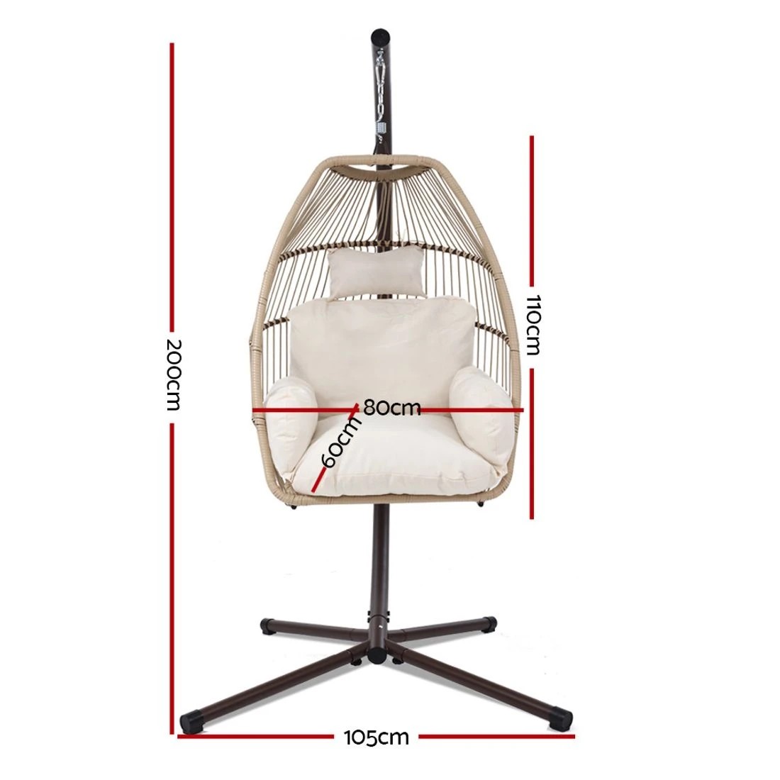 2 Gardeon Outdoor Egg Swing Chair Wicker Rope Furniture Pod Stand Cushion - Multi, 2 of 7