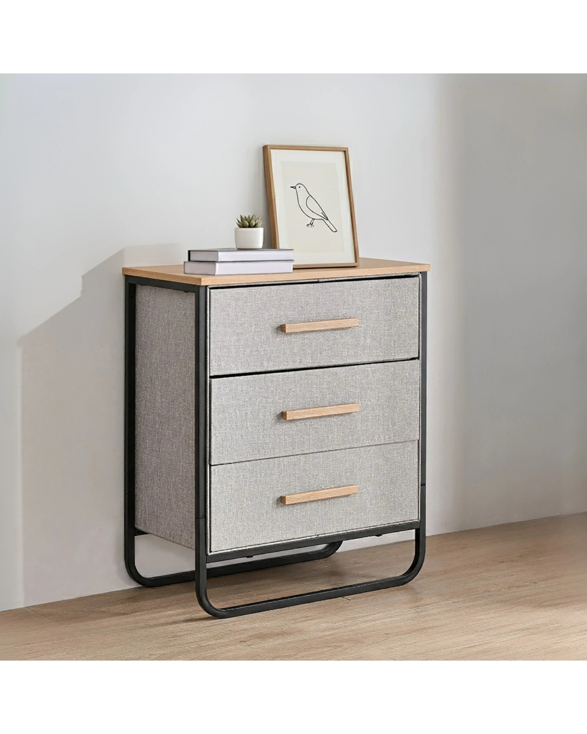 1 Sherwood Selene 3 Drawer Fabric Dresser 60x35x73cm - Grey, 1 of 10