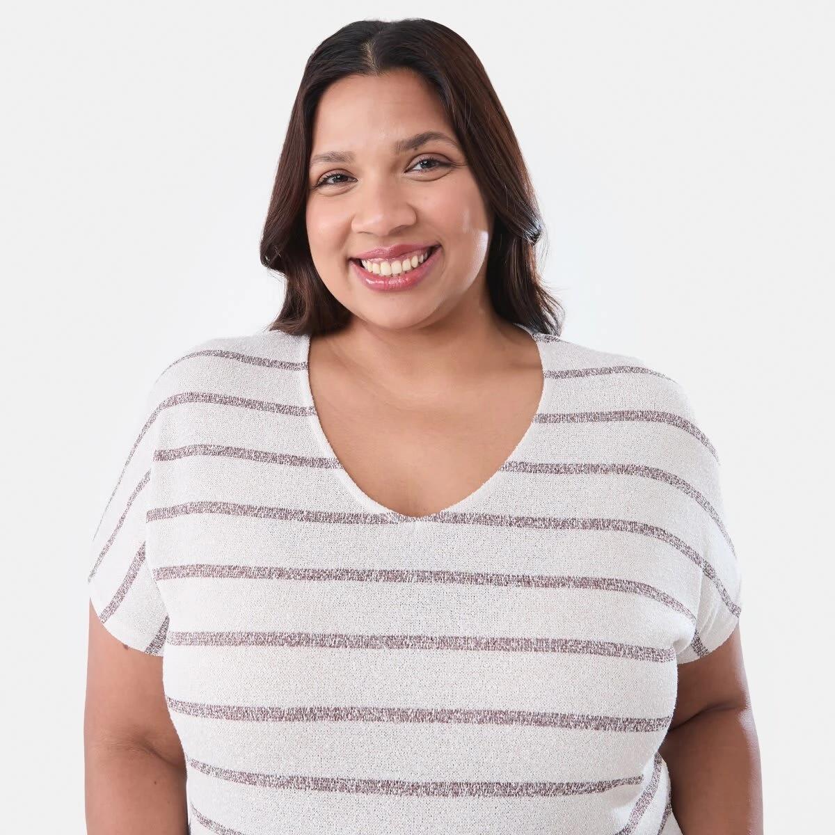 4 Curve Short Sleeve Textured Top STRIPE WARM MULBERRY, 4 of 5