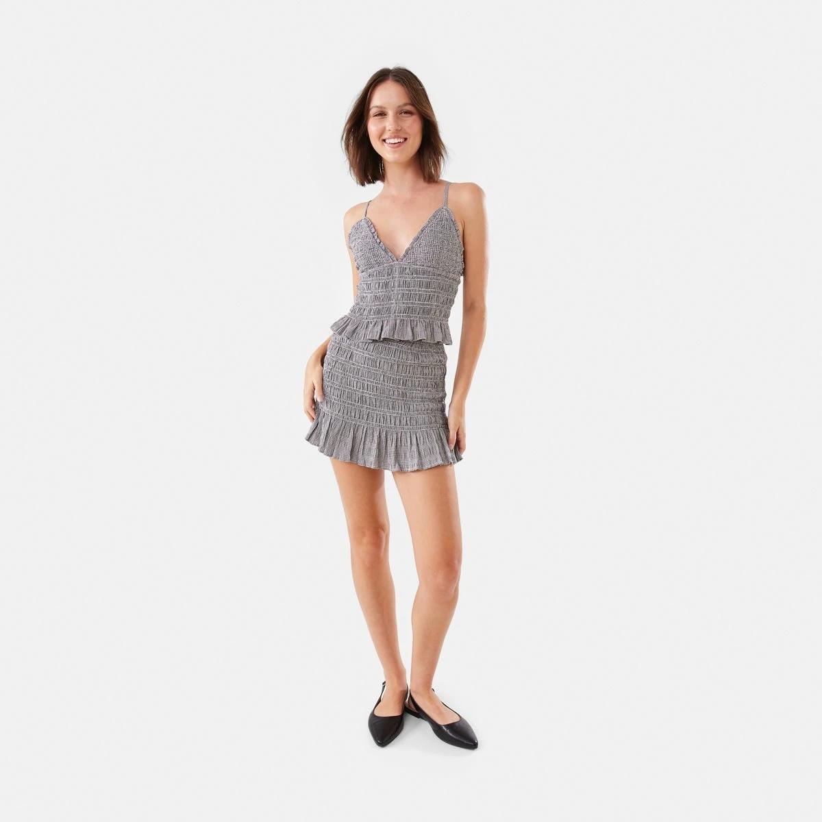 2 Sleeveless Gingham Shirred Top Brwn Ging, 2 of 8