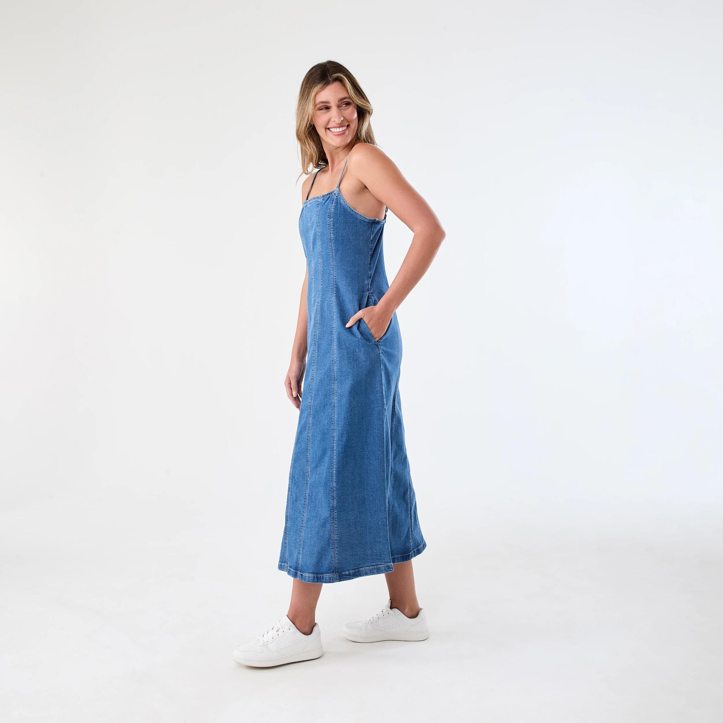 2 Sleeveless Denim Swing Maxi Dress Light Wash, 2 of 7