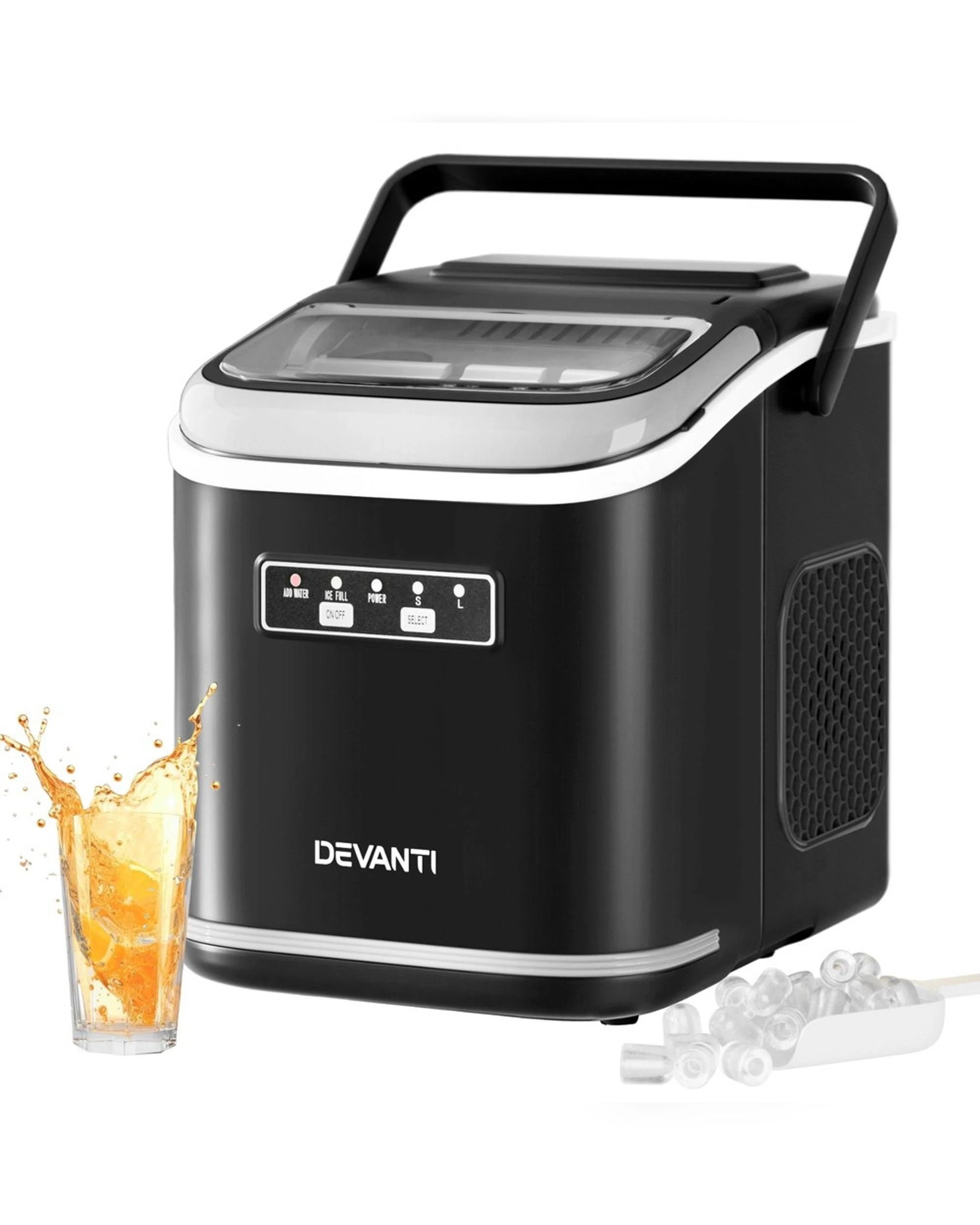 1 Devanti Ice Maker Machine Portable 12kg Countertop w/Self Cleaning 1.3L - Black, 1 of 7