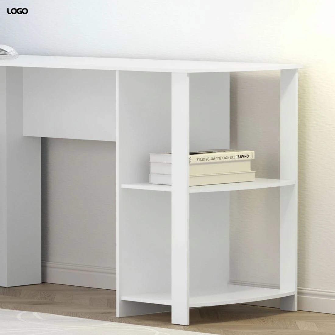 4 Artiss Computer Desk Shelf L-Shape White 136CM - White, 4 of 4