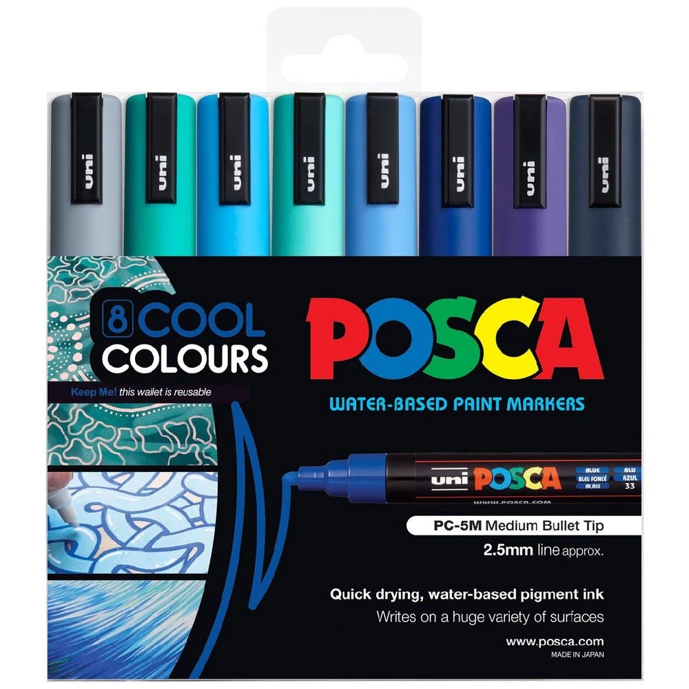 1 POSCA PC5M Paint Markers Cool Colours 8 Pack, 1 of 3