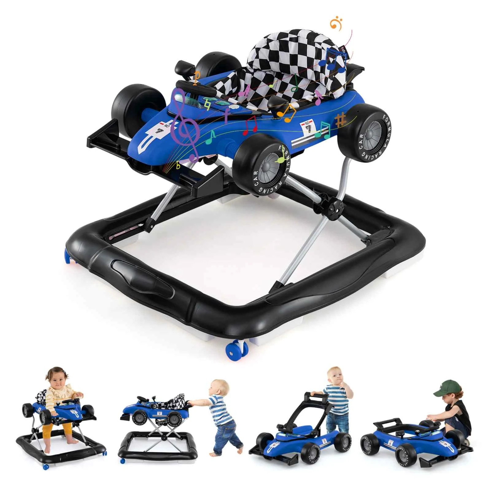 1 Costway 4-in-1 Foldable Walker Convertible Push Car Activity 3-Level Adjustable Height - Blue, 1 of 1