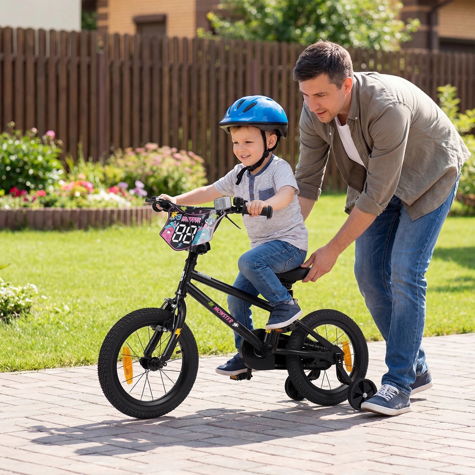 3 Costway 35cm Bike Adjustable Bicycle w/Training Wheels Handbrake Coaster Brake Reflectors - Black, 3 of 4