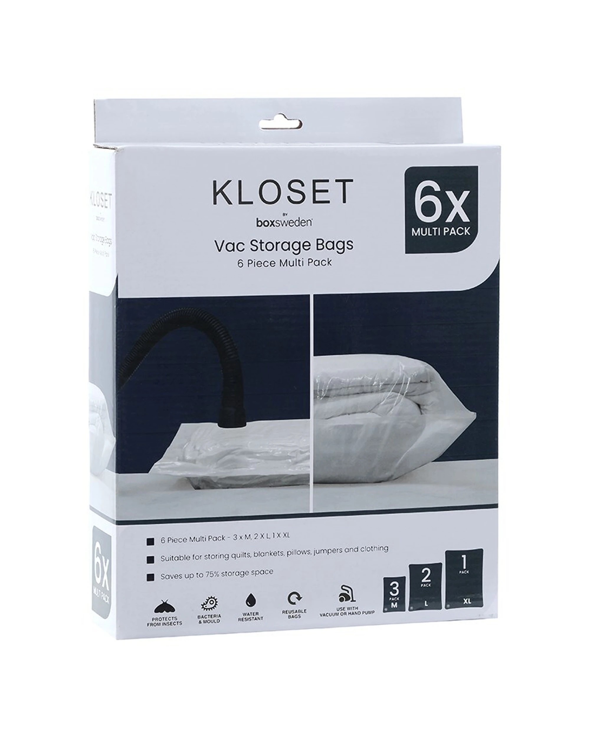 1 Boxsweden 6pc Kloset M L XL Vacuum Storage Bags For Clothes - Clear, 1 of 2