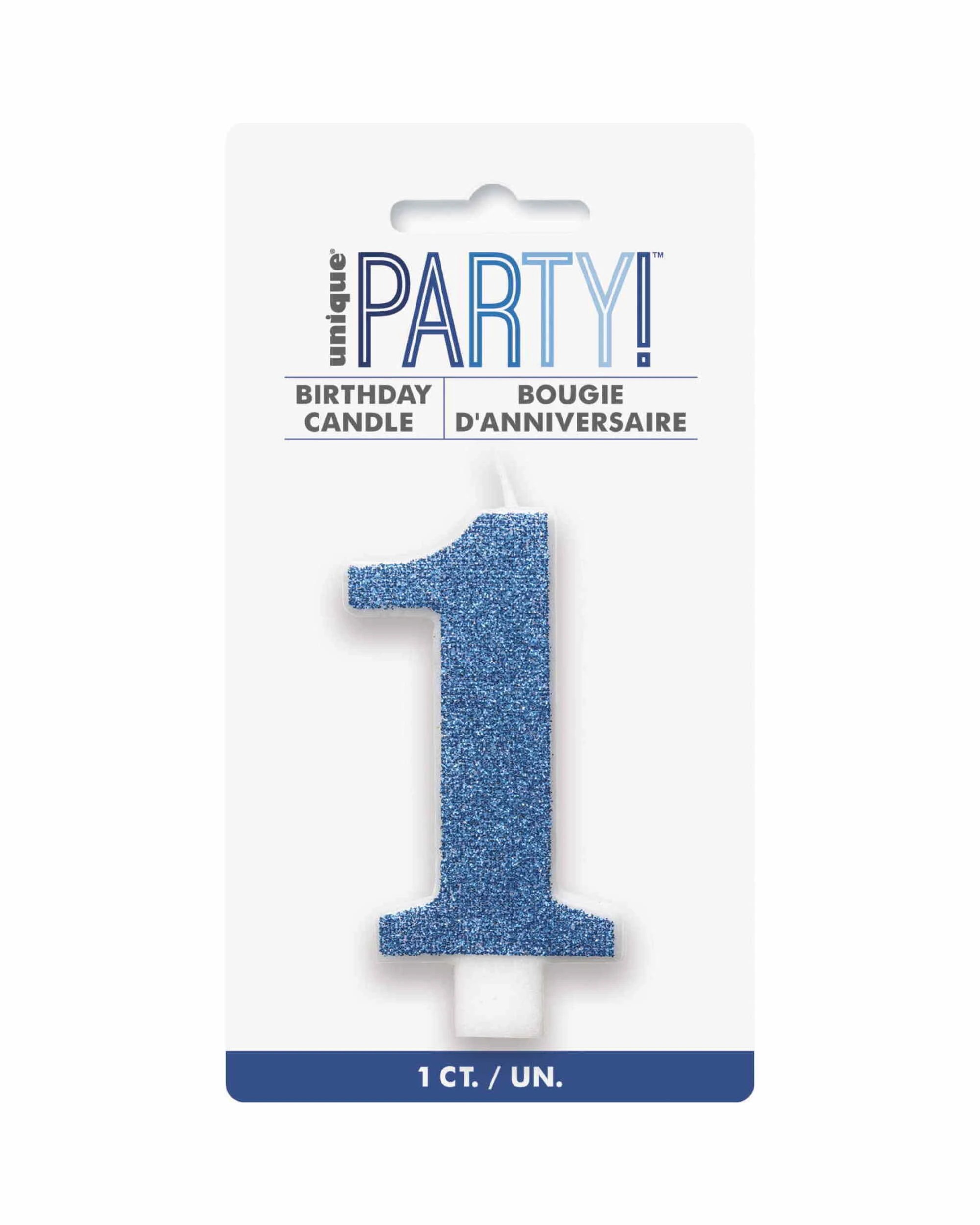 1 Unique Glitter Accent Number 1 Candle - Blue, 1 of 1
