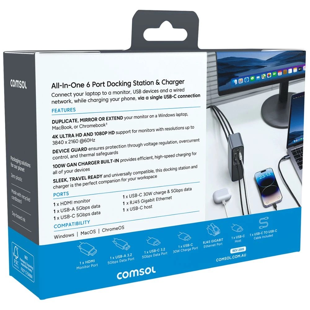 3 Comsol USB-C Docking Station with Integrated 100W PD Charger, 3 of 6