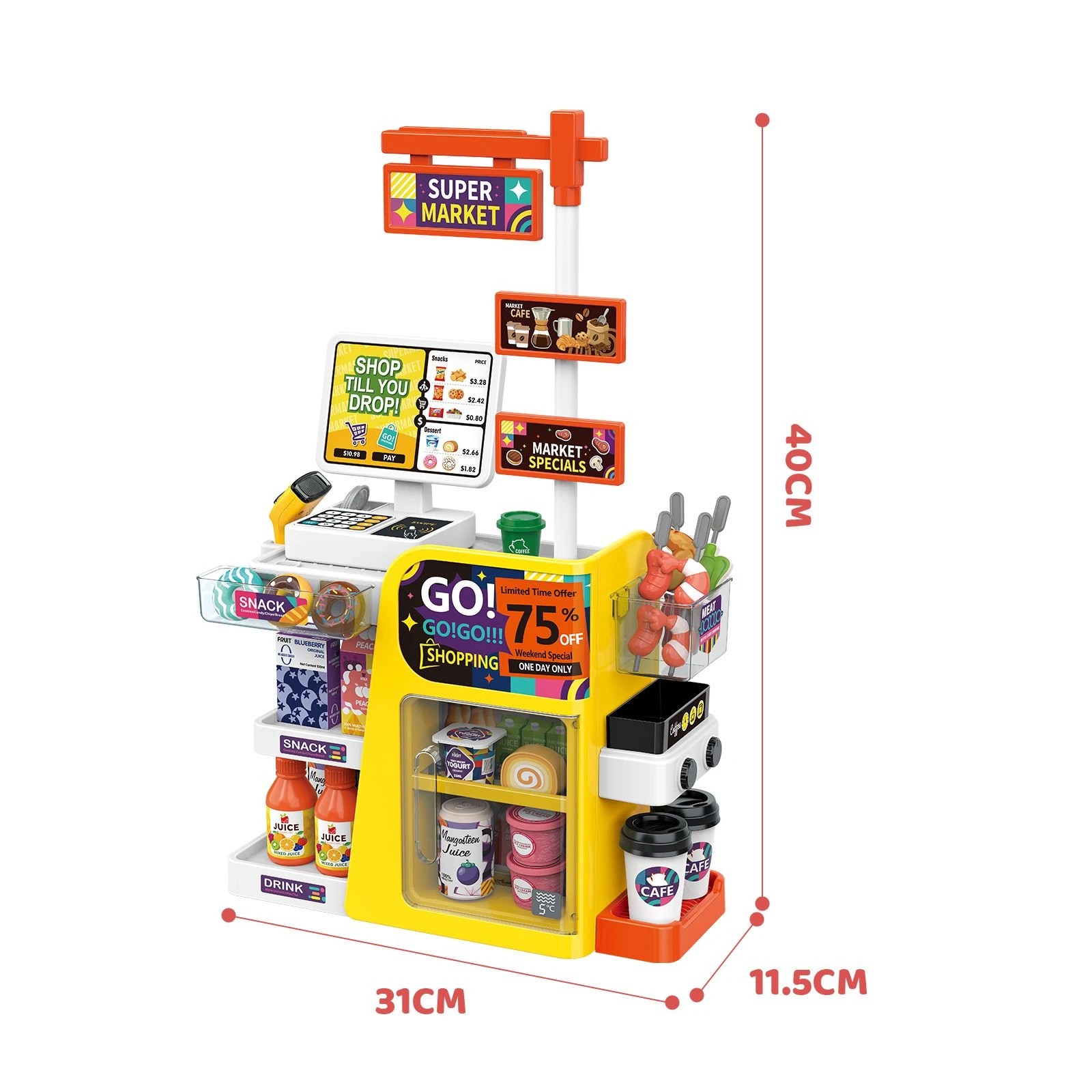 3 Ausway Kids Supermarket Role Playset with Scanner, Cash Register Water Dispenser & Play, 3 of 7