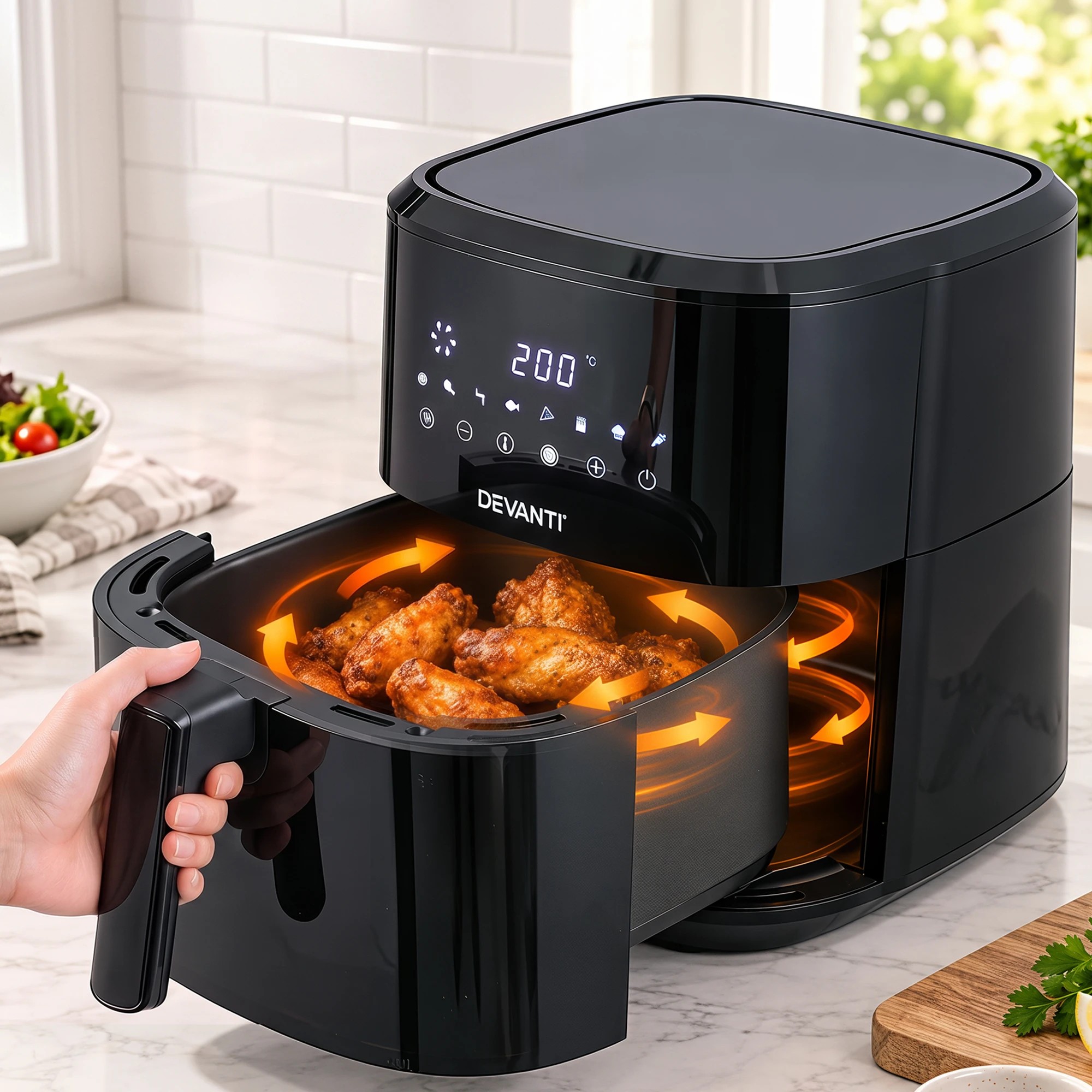4 Devanti 6.5L Digital Air Fryer With 8 Cooking Presets - Black, 4 of 10