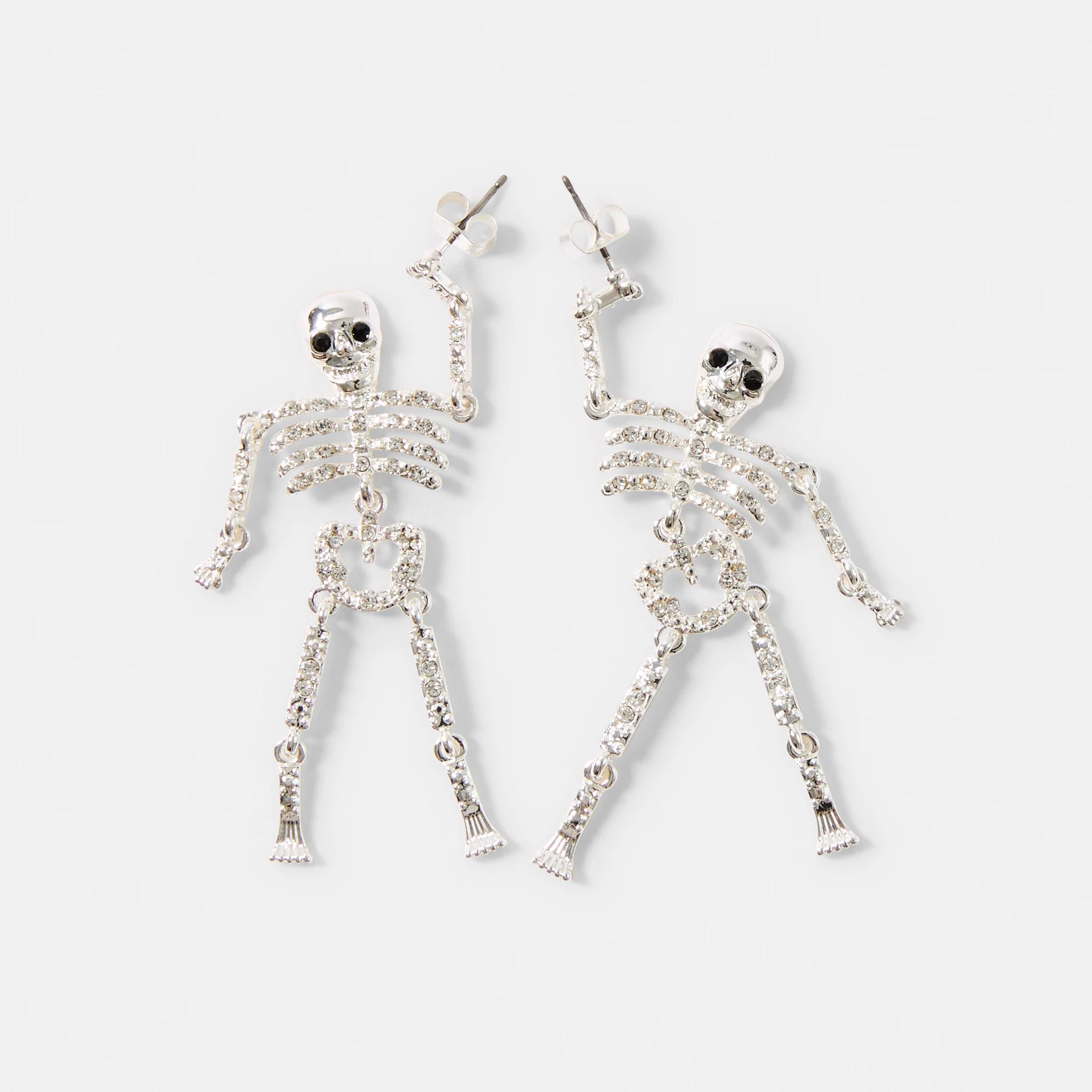 1 Halloween Skeleton Drop Earrings - Silver Tone Silver, 1 of 4