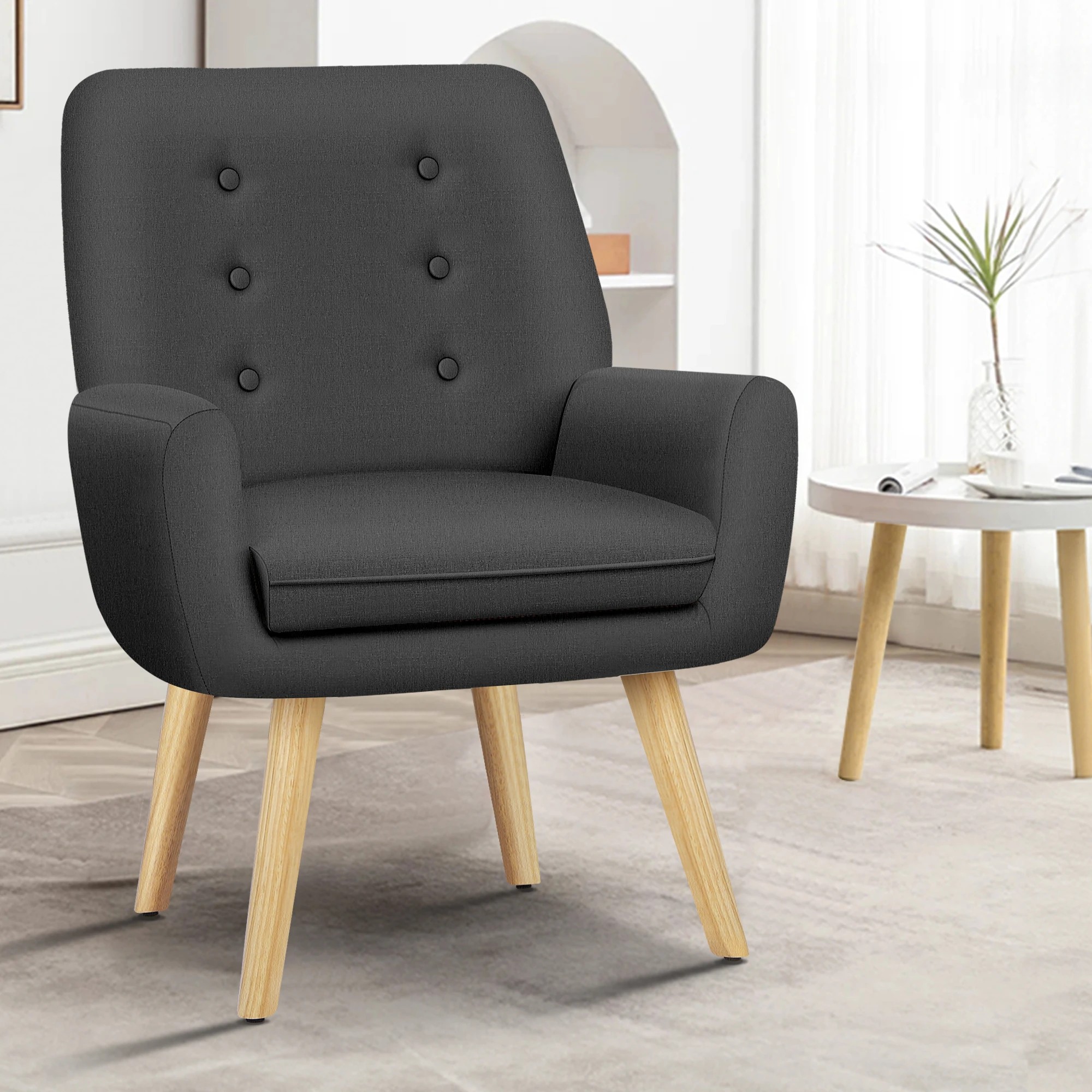 2 Alfordson Armchair Lounge Chair Tub Accent Chairs Fabric Couch Sofa - Grey, 2 of 9