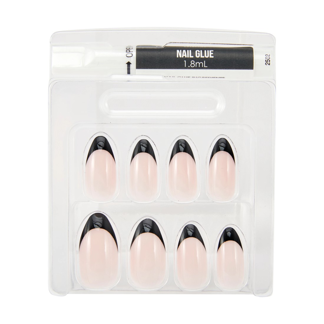 3 OXX Cosmetics 24 Pack Artificial Nails with Adhesive - Stiletto Shape, Black French Tip, 3 of 4