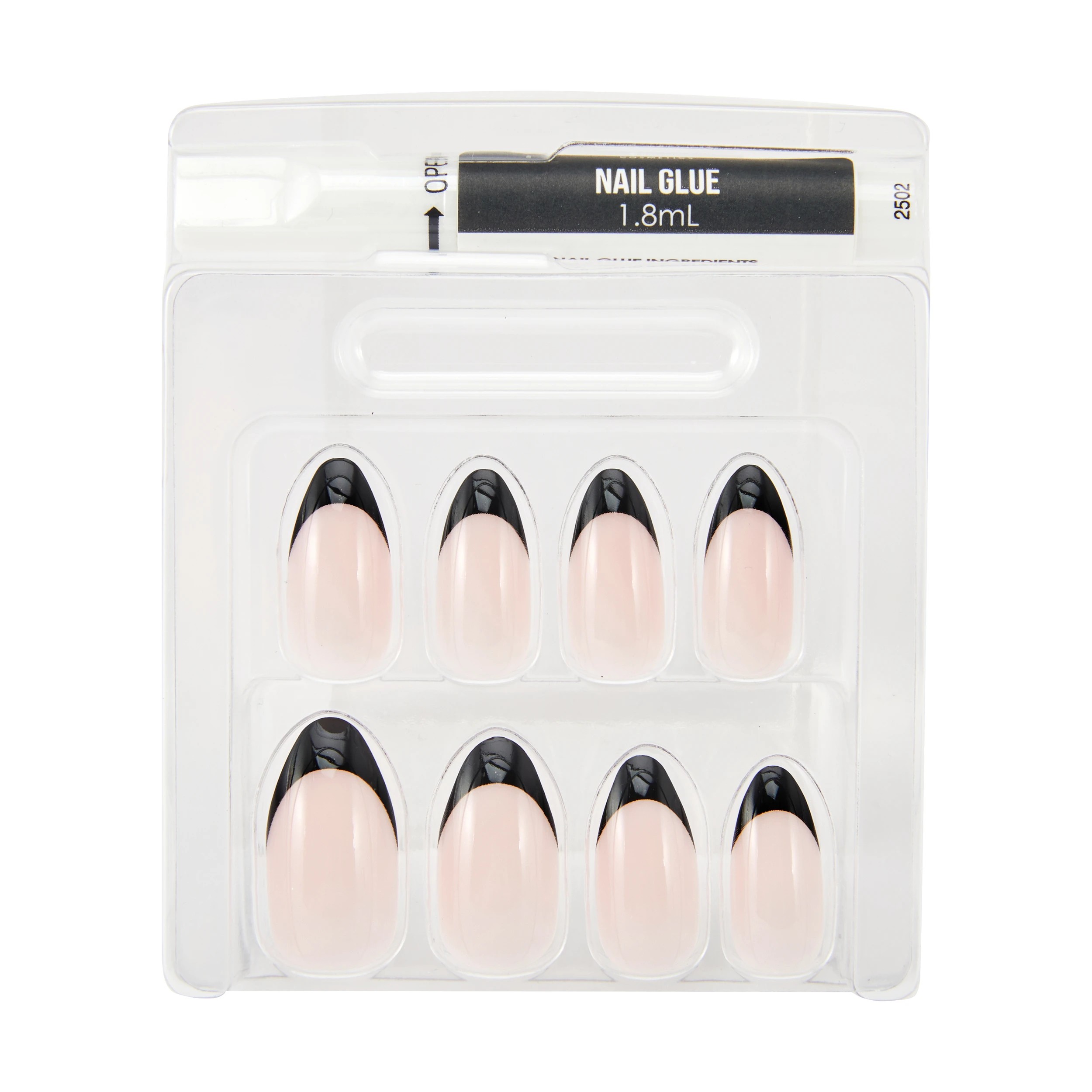 3 OXX Cosmetics 24 Pack Artificial Nails with Adhesive - Stiletto Shape, Black French Tip, 3 of 4