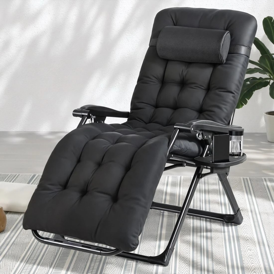 3 Gardeon Zero Gravity Sun Lounger Folding Recliner Adjustable Textilene Chair Removable Headrest Outdoor Relax - black, 3 of 7