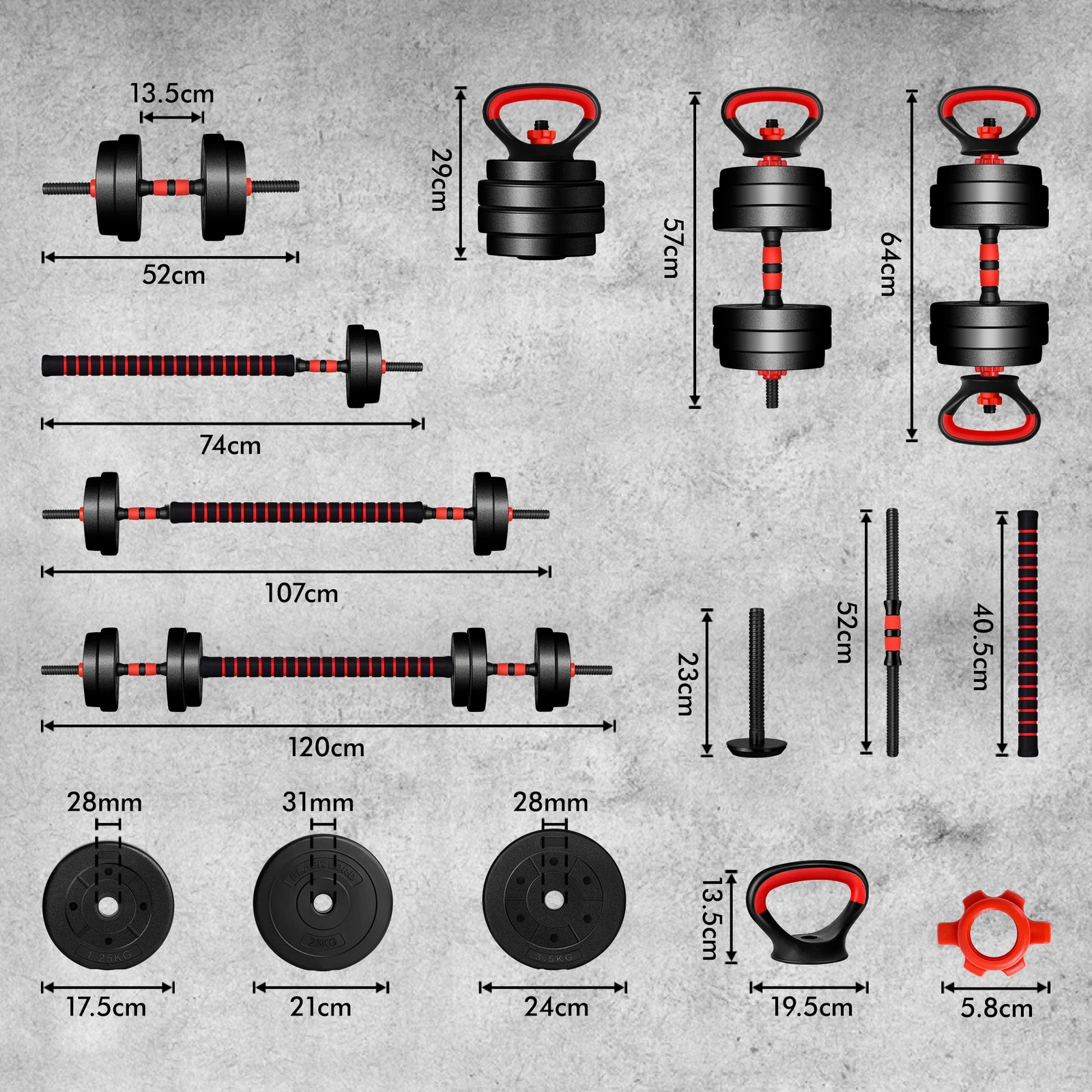 5 Black Lord Dumbbell Set 7in1 Adjustable Barbell Kettlebell Home Gym Fitness 40kg, 5 of 9