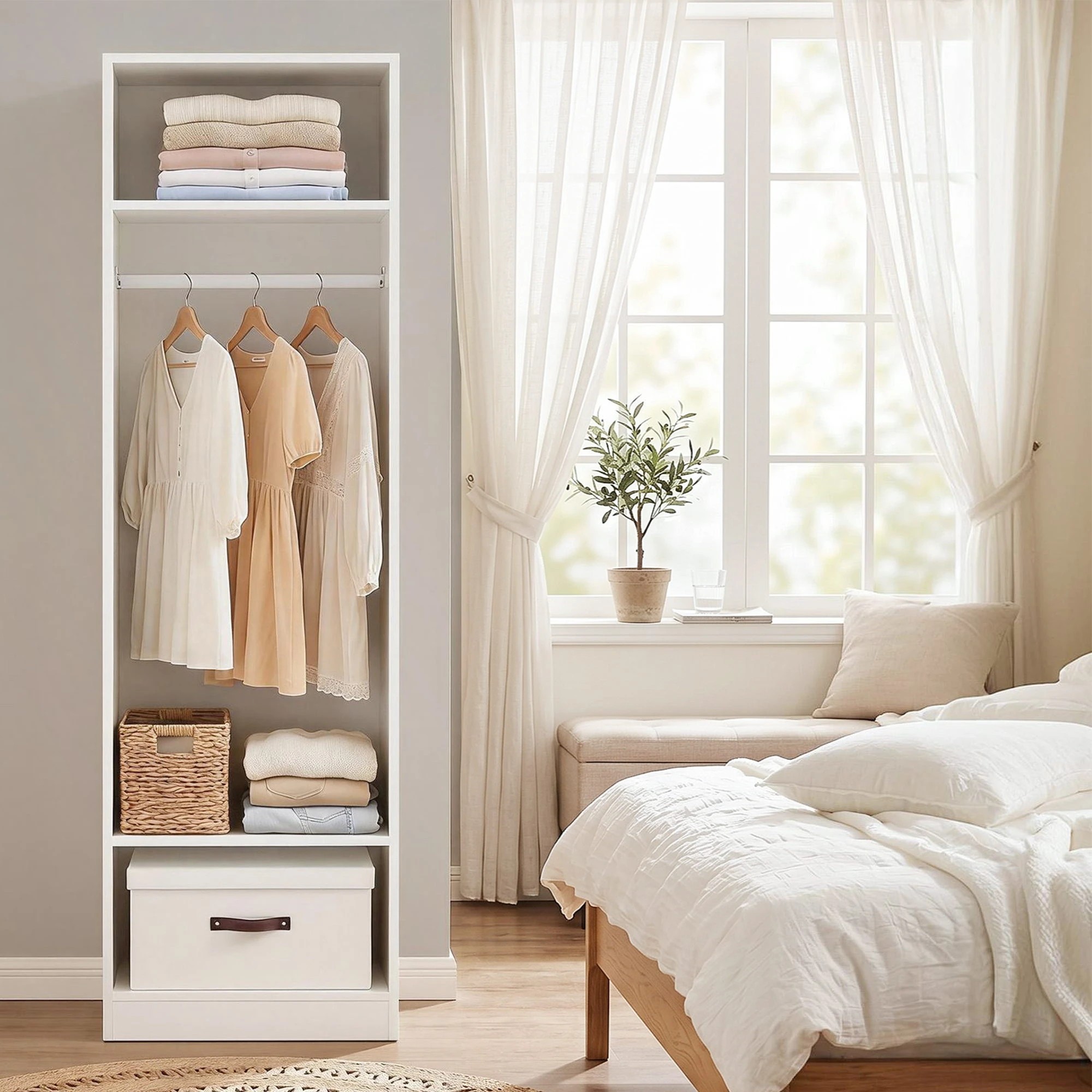 5 Artiss Wardrobe Clothes Closet Storage Organizer 2 Shelves 1 Hanging Rod - White, 5 of 8