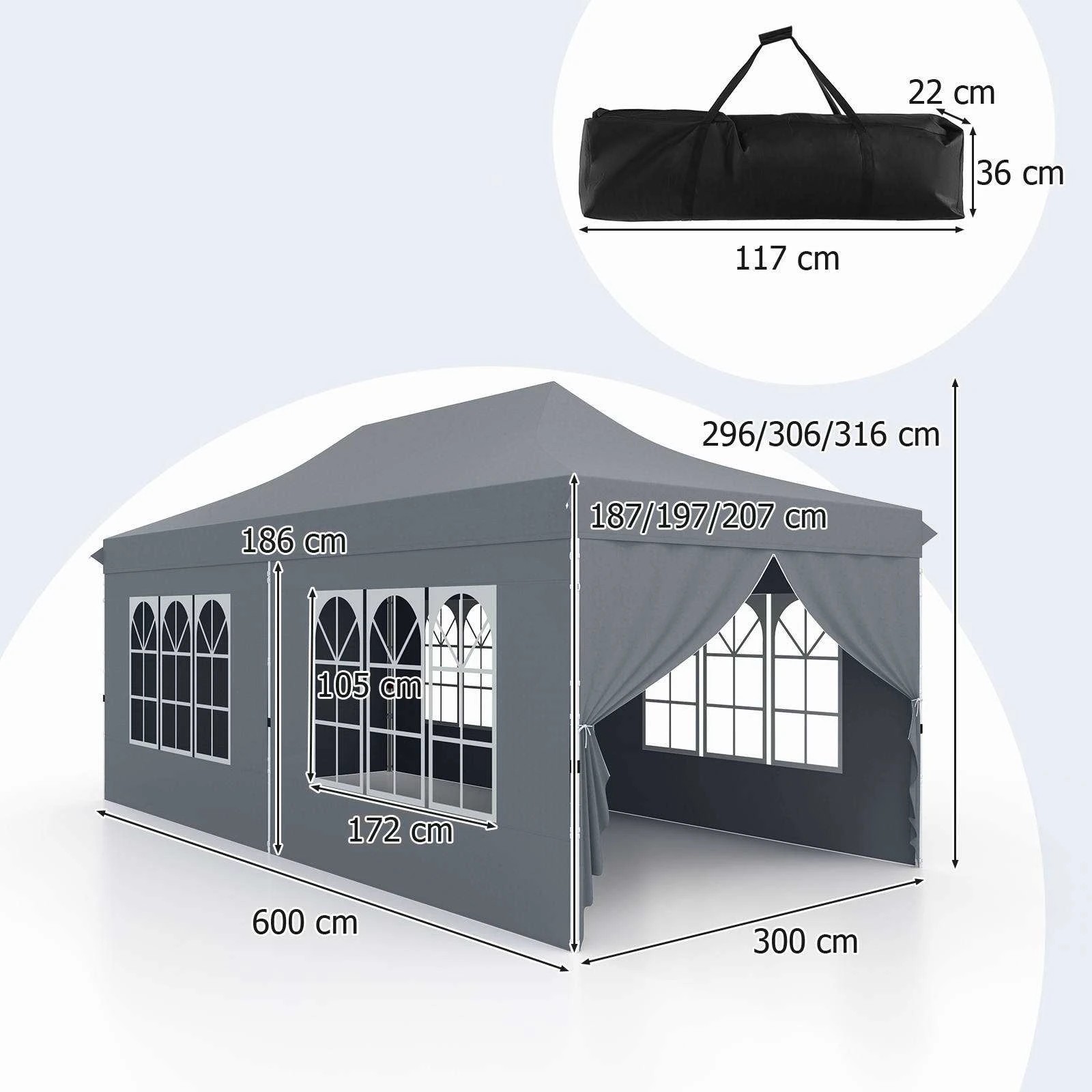 2 Costway Gazebo 3×6m Pop up Marquee UPF50+ Wedding Party Tent Side Wall - Grey, 2 of 3