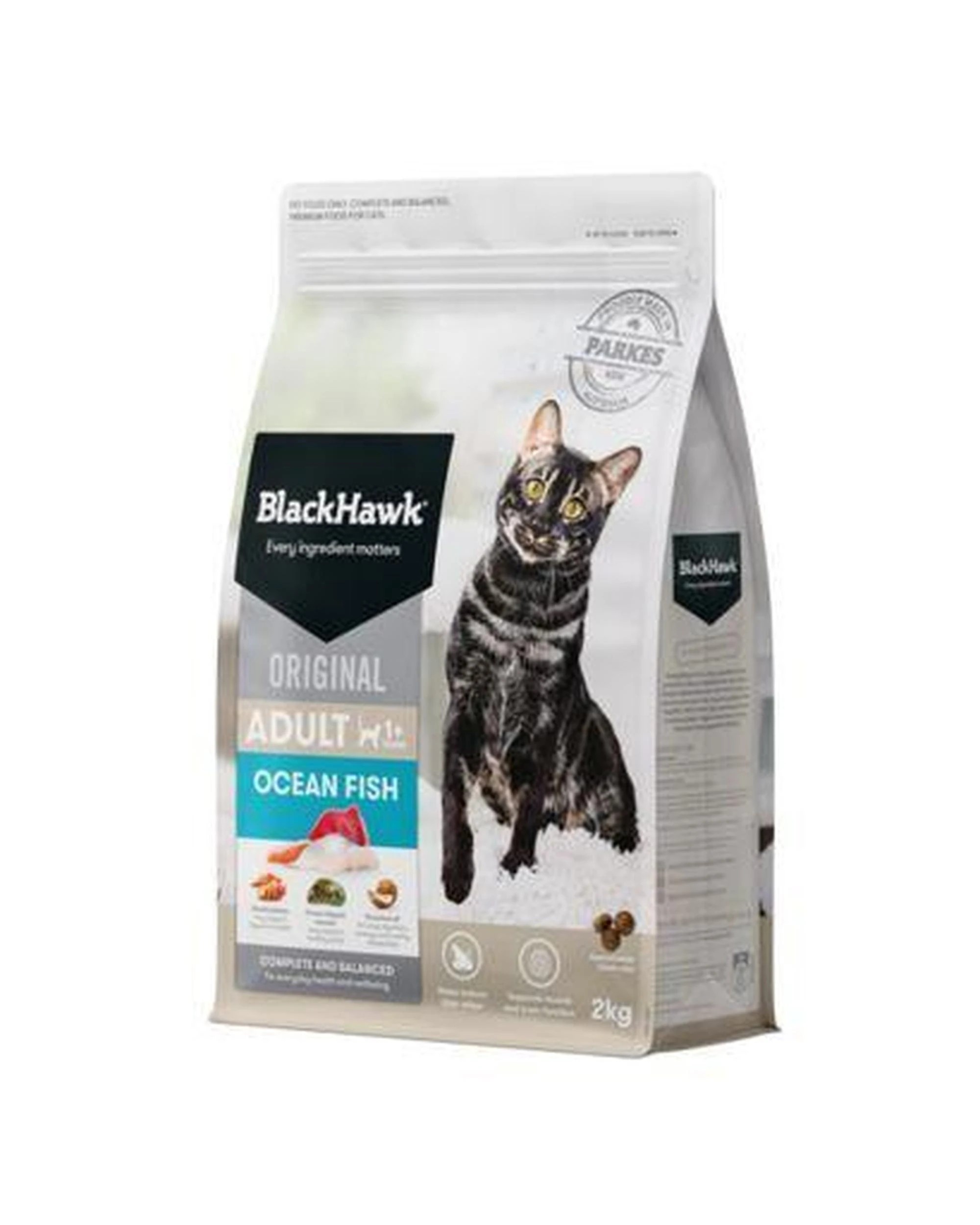 3 Black Hawk Adult 1+ Complete & Balanced Dry Cat Food Original Ocean Fish 2kg, 3 of 3
