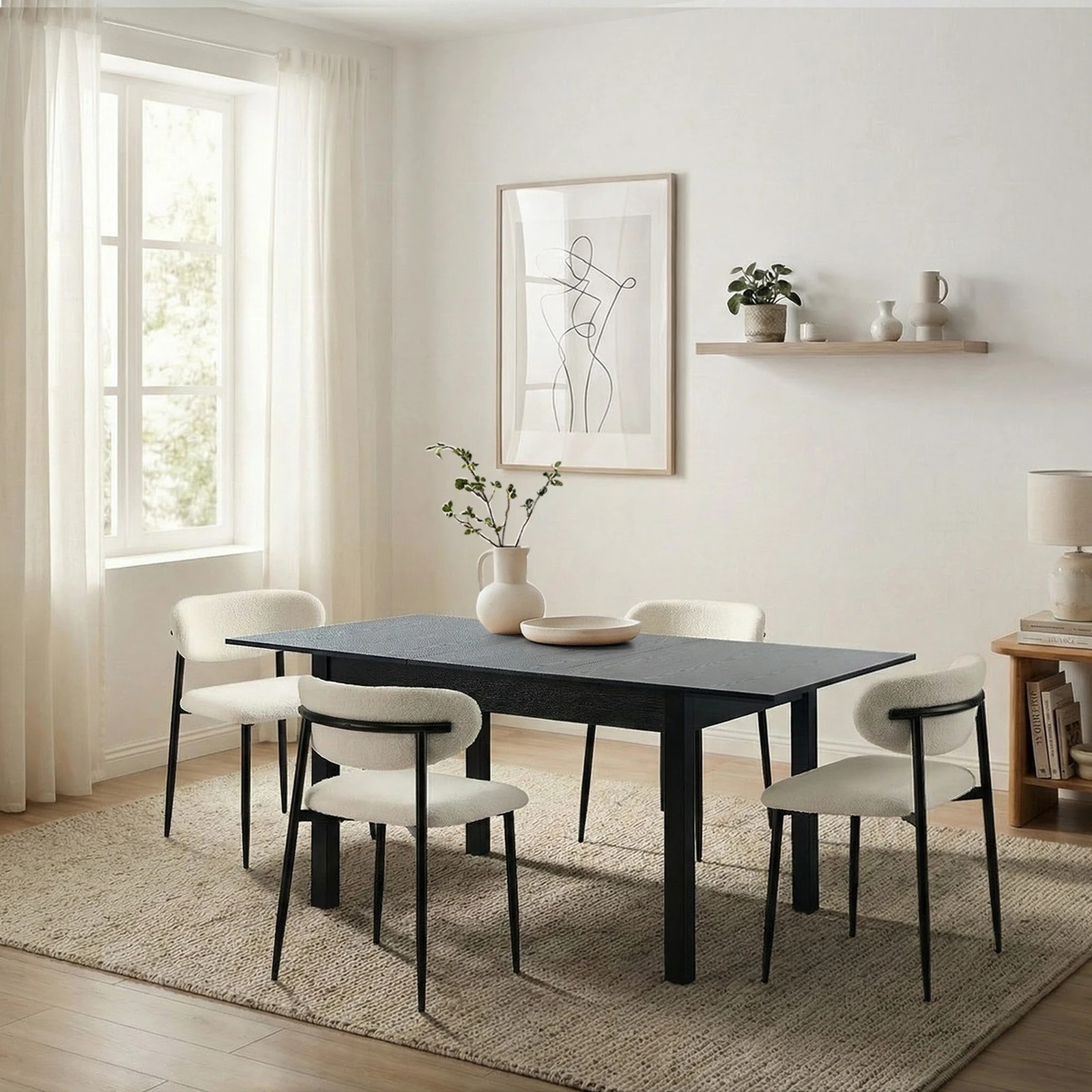 4 Oikiture 5pc Extenable Dining Table and Chairs Wooden Dining Set Boucle - Black, 4 of 9