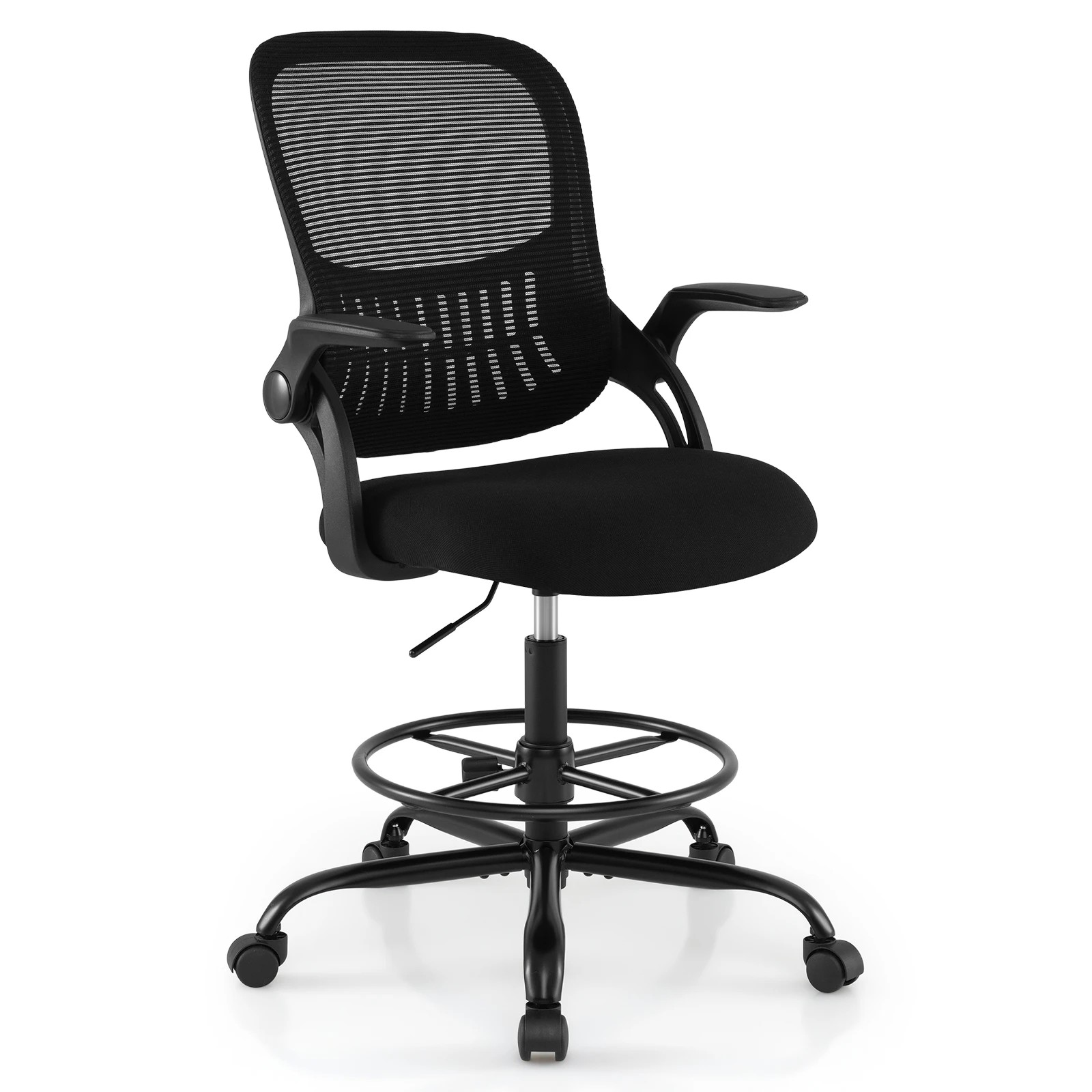 1 Costway Swivel Mesh Task Chair Drafting Chair Adjustable Desk Armchair Office Gaming Chair - Black, 1 of 4