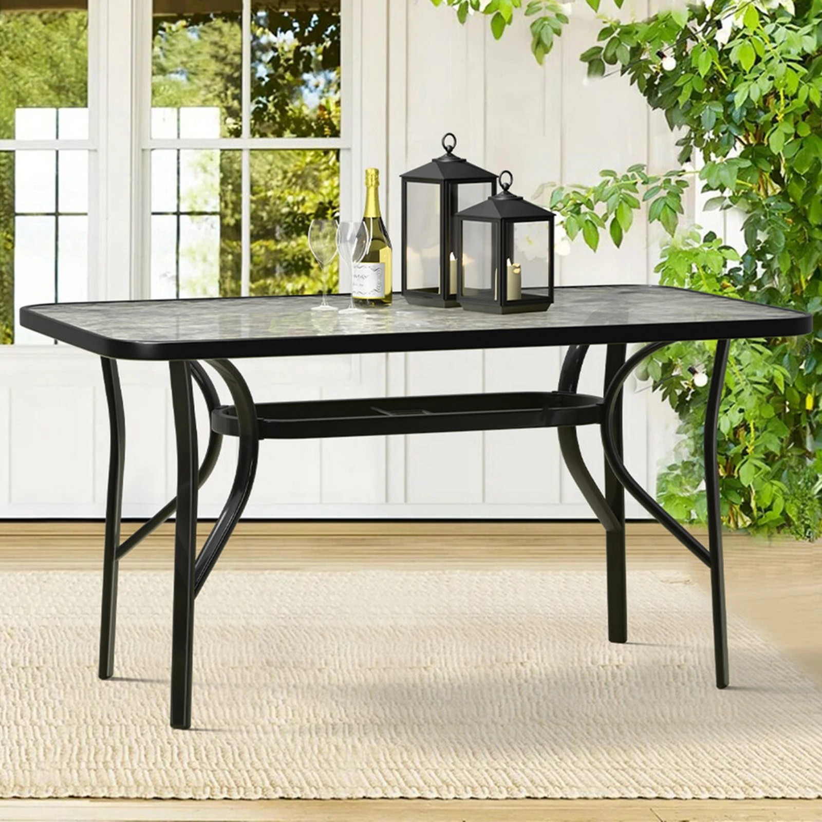 10 Alfordson Outdoor Furniture Patio Dining Table Garden 140CM X 80CM Glass - Black, 10 of 10