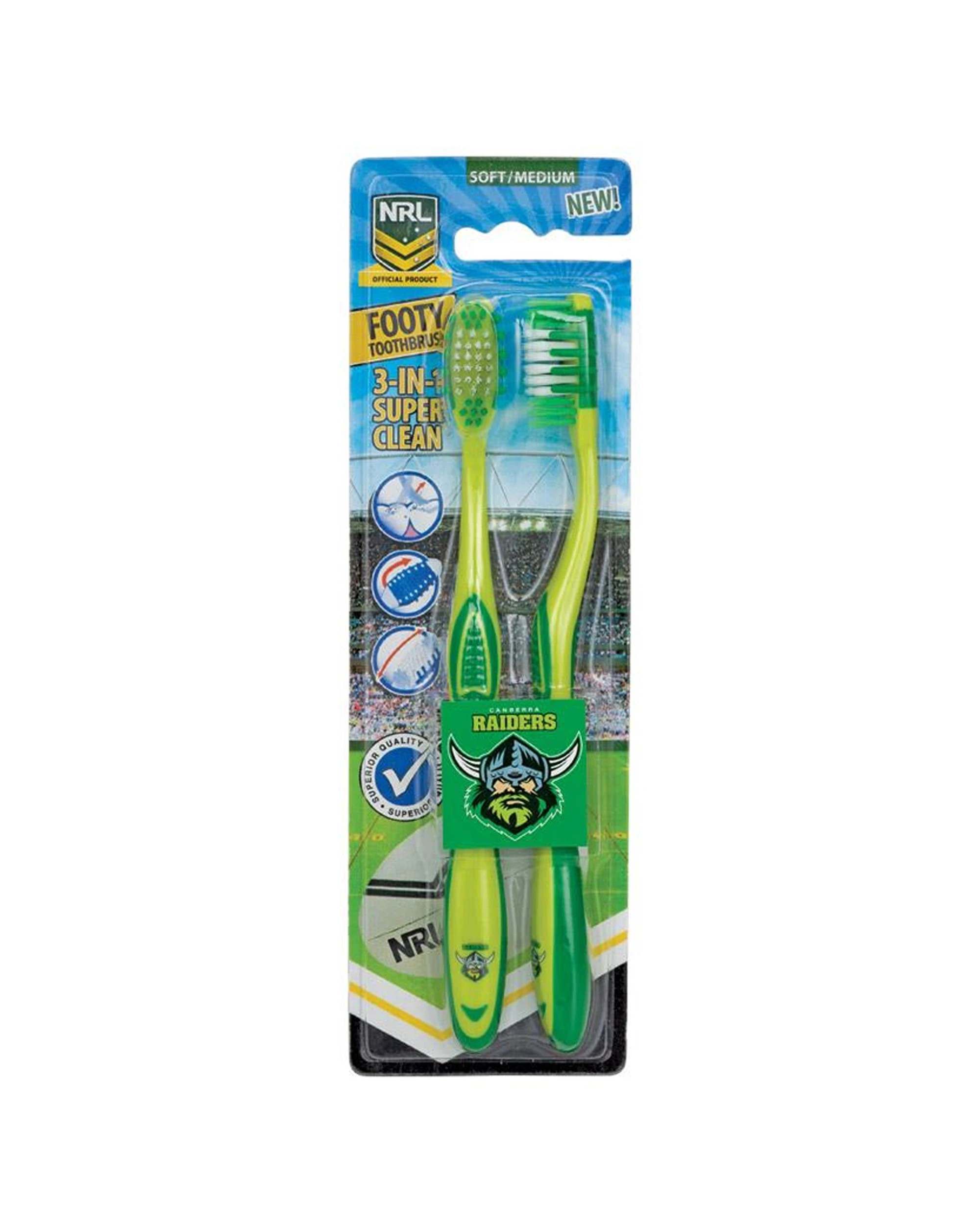 2 NRL 3x 2pc Canberra Raiders Soft/Medium Toothbrush Kids/Adults Oral Care - Multi, 2 of 2