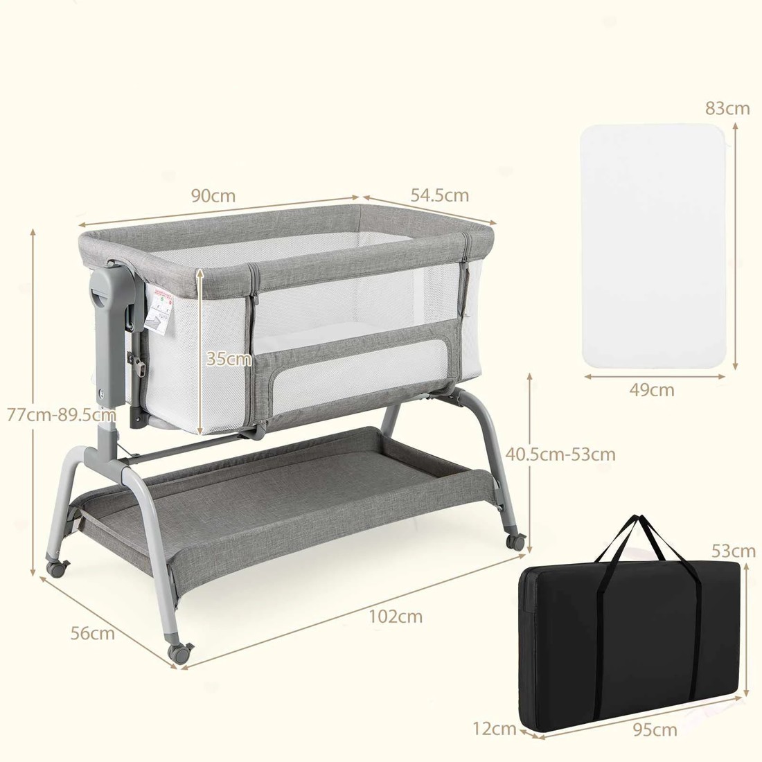 2 Costway 4-in-1 Baby Cot Bed Mobile Bedside Sleeper - Grey, 2 of 2