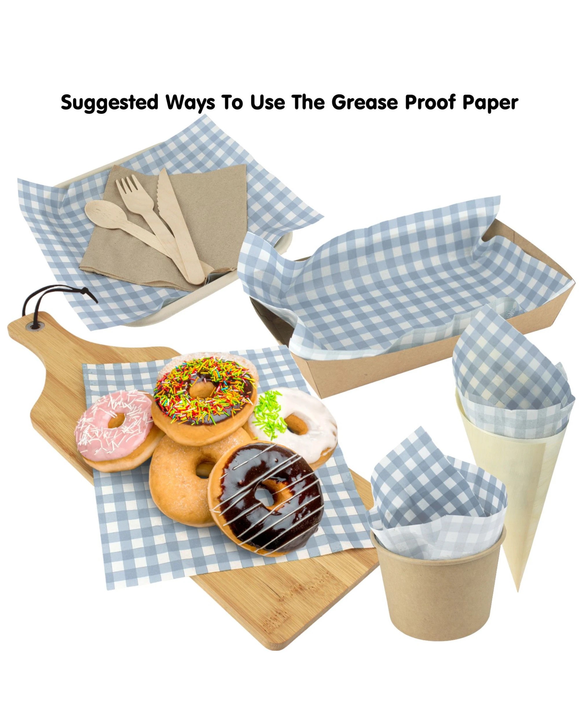 3 Artwrap Blue Gingham Grease Proof Paper Plate Tray Liners 8 Sheets - Blue, 3 of 5
