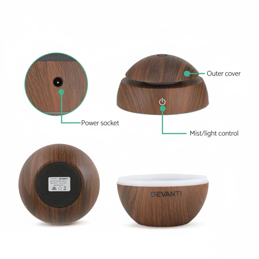 4 Devanti Aroma Diffuser Aromatherapy Dark Wood 130ml - Brown, 4 of 4