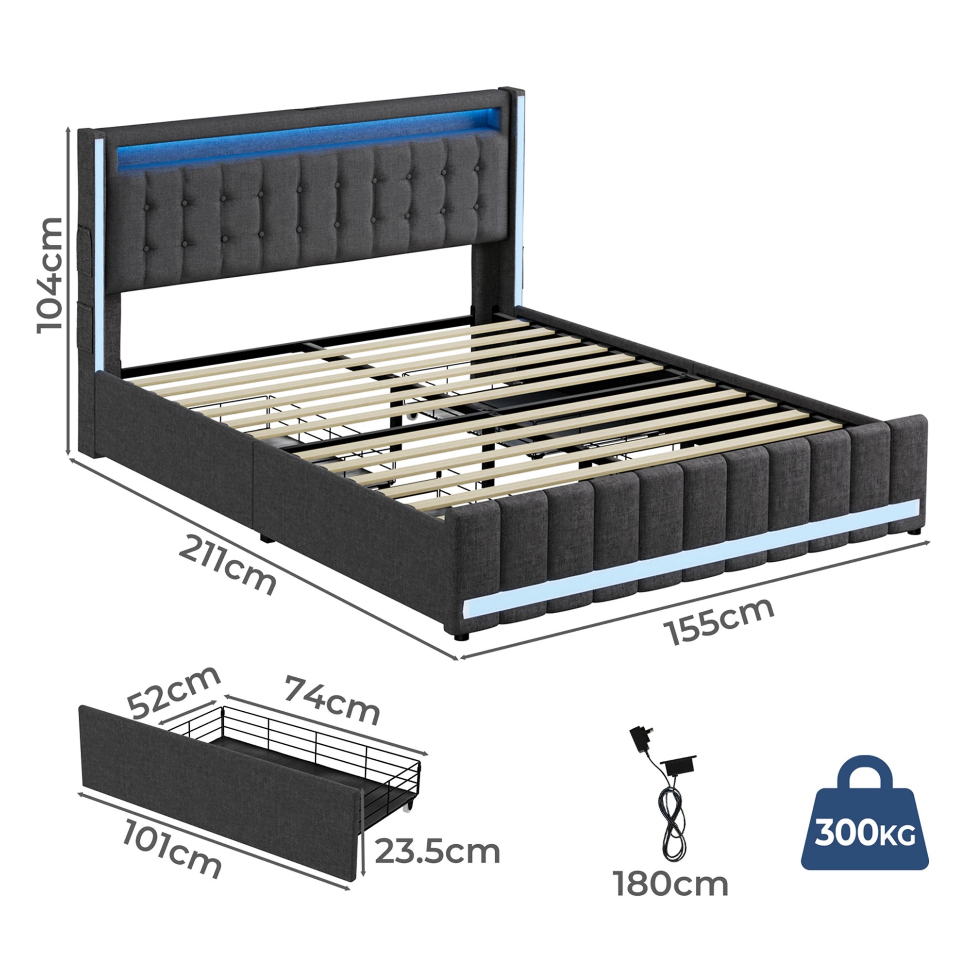 3 Levede Led Bed Frame - Queen, 3 of 8