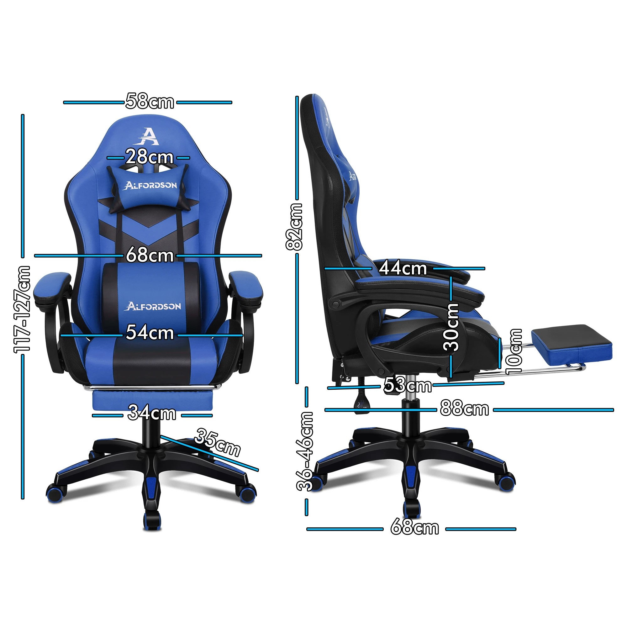 9 Alfordson Gaming Office Chair 12 RGB LED Massage Computer Seat Footrest - Blue, 9 of 10