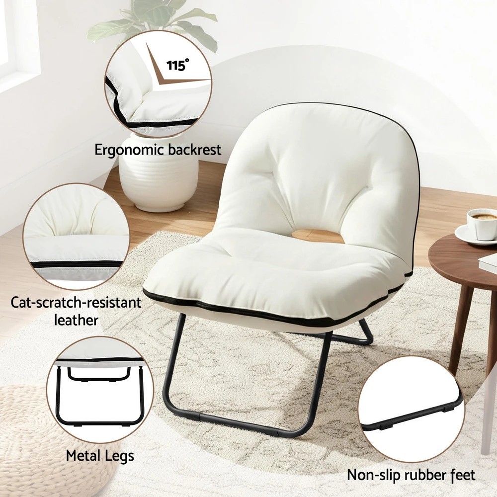 4 Artiss Foldable Chair 2-In-1 Armchair Lounge Chair Portable - White, 4 of 7