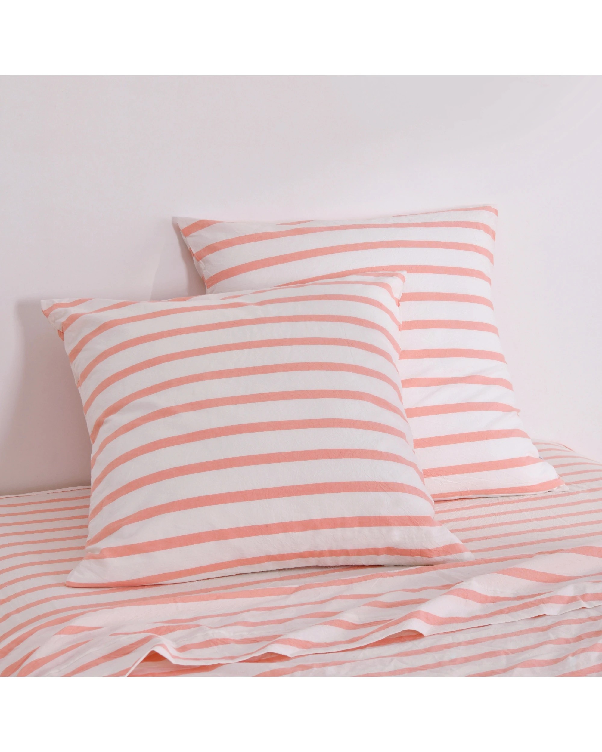 1 Dreamaker Twin Pack Bask Yarn Dyed Washed Cotton Striped Standard Pillowcase - Coral, 1 of 6