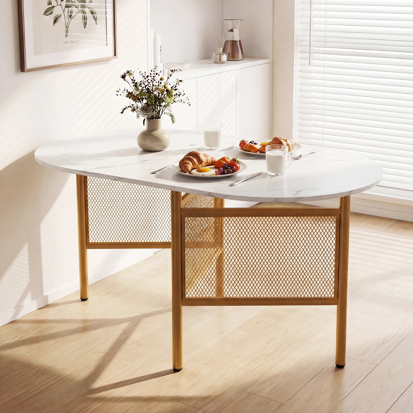 2 Costway Extendable Dining Table 1.5m Drop Leaf Folding Kitchen Counter Height Writing Craft - White, 2 of 4