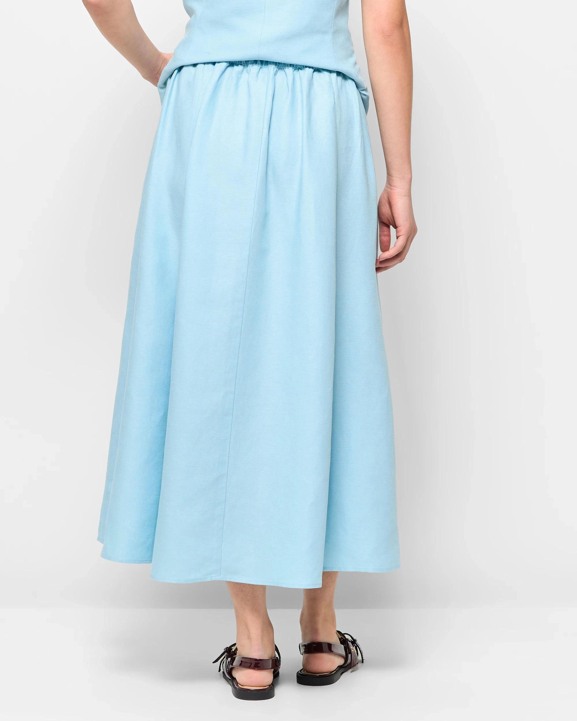4 Linen Blend A-Line Midi Skirt - Preview AZURE SKY, 4 of 5