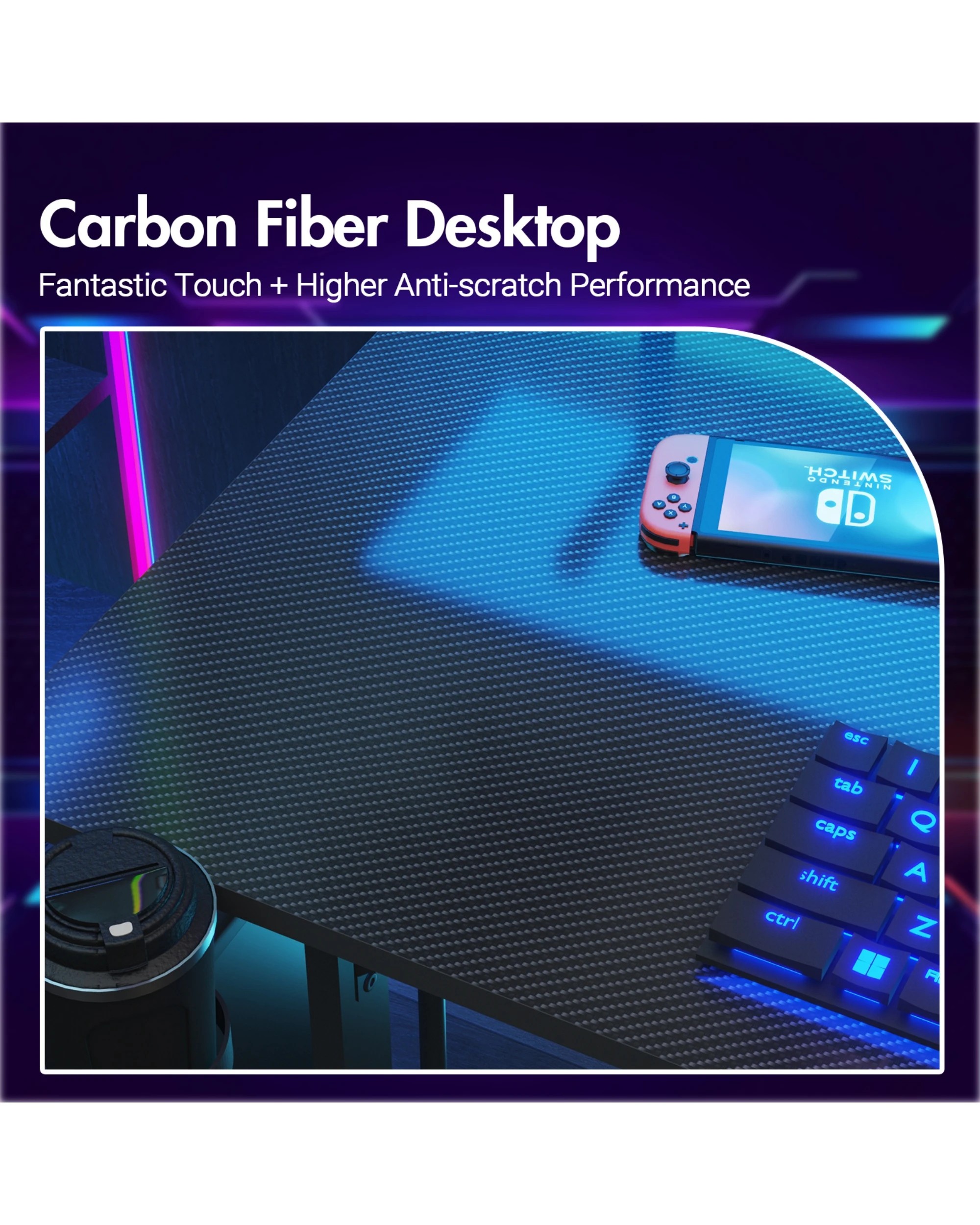 7 Advwin Gaming Desk With Led Lights & Power Outlets 100cm Computer Desk With Monitor Stand, 7 of 9