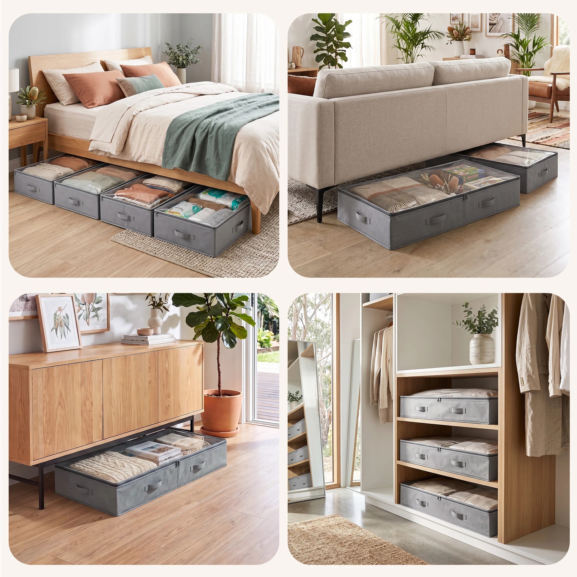 8 Artiss 4X Under Bed Storage Boxes Containers 90L Fabric - Grey, 8 of 9