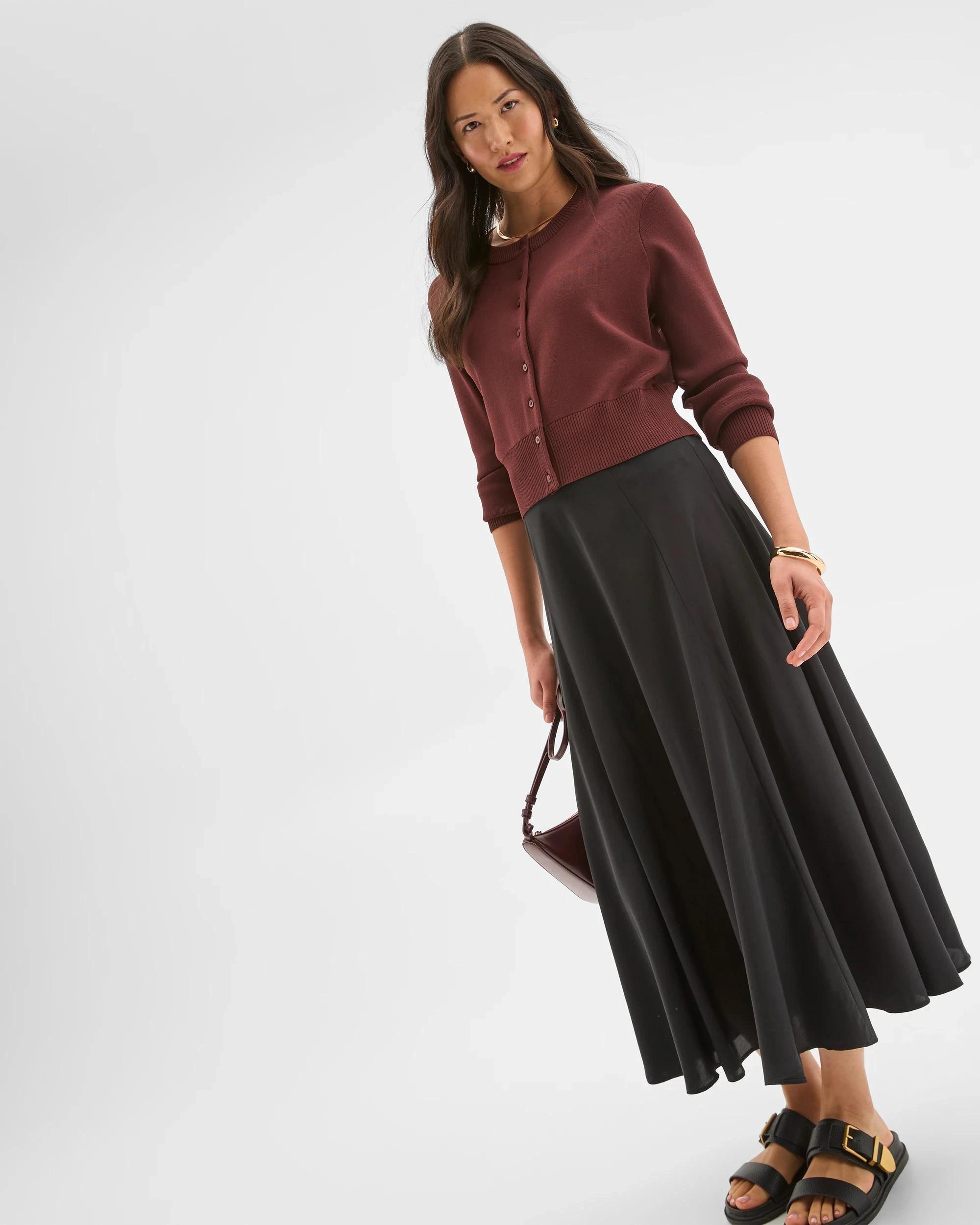 3 Preview Crepe Knit Cardigan RUM RAISIN, 3 of 7