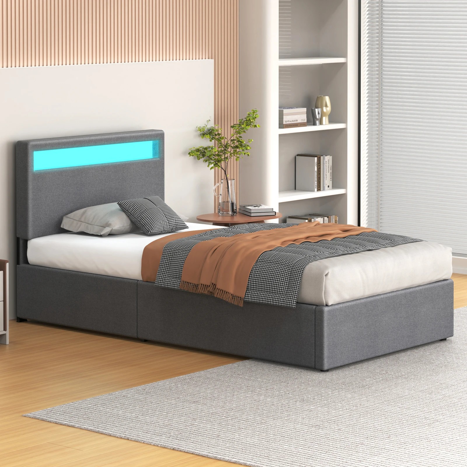 5 Alfordson Bed Frame King Single RGB LED Gas Lift Storage Base Luchino - Grey, 5 of 10