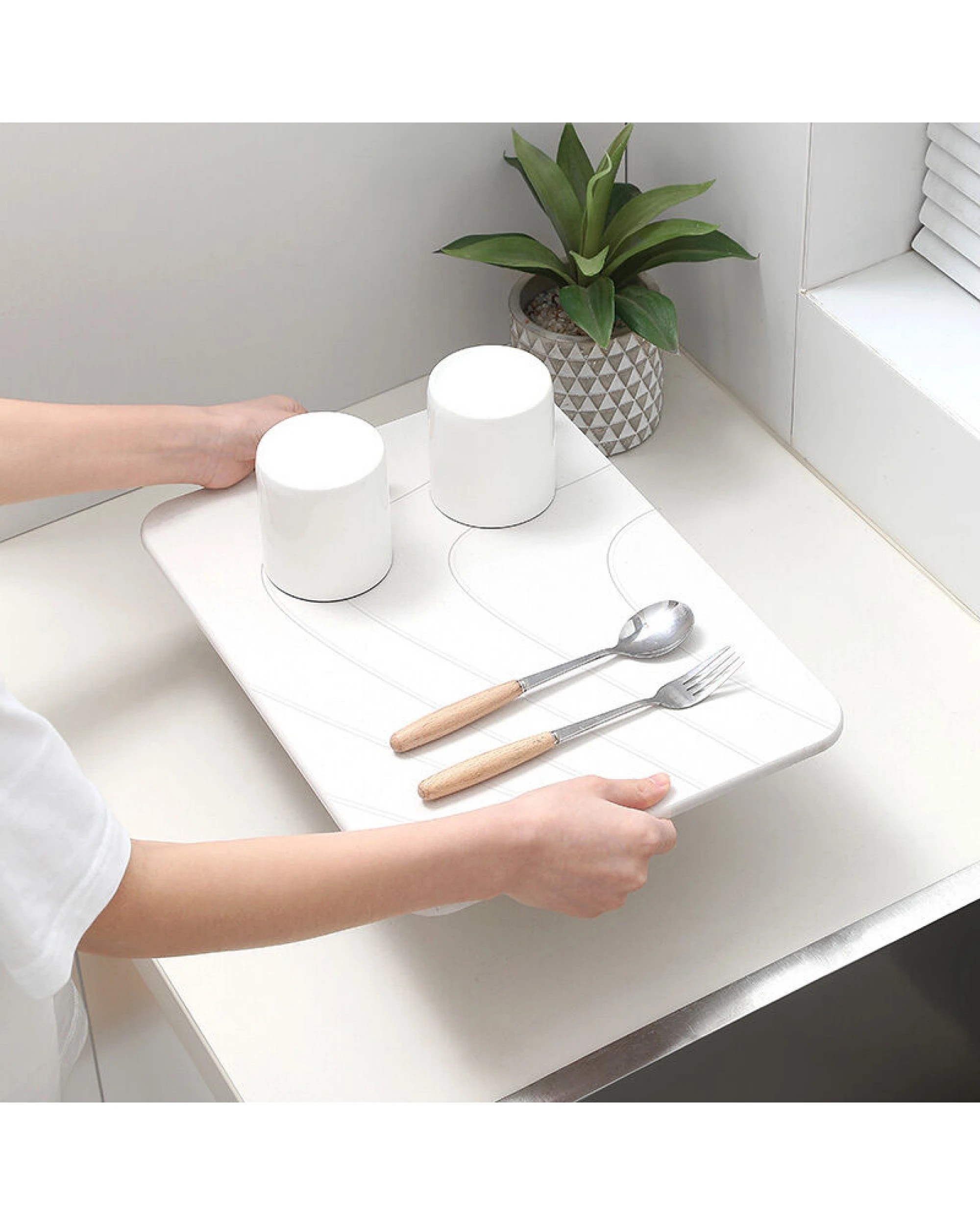 2 BR Home Diatomite Kitchen Dish Drying Mat with Absorbent Lines, 2 of 4