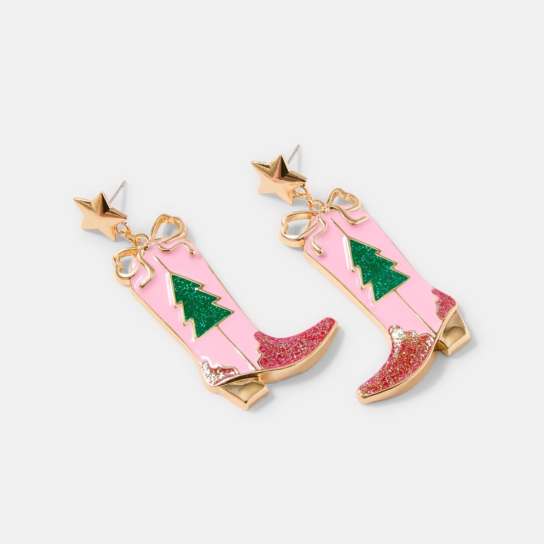 2 Christmas Cowboy Boot Earrings - Gold Tone and Pink, 2 of 5