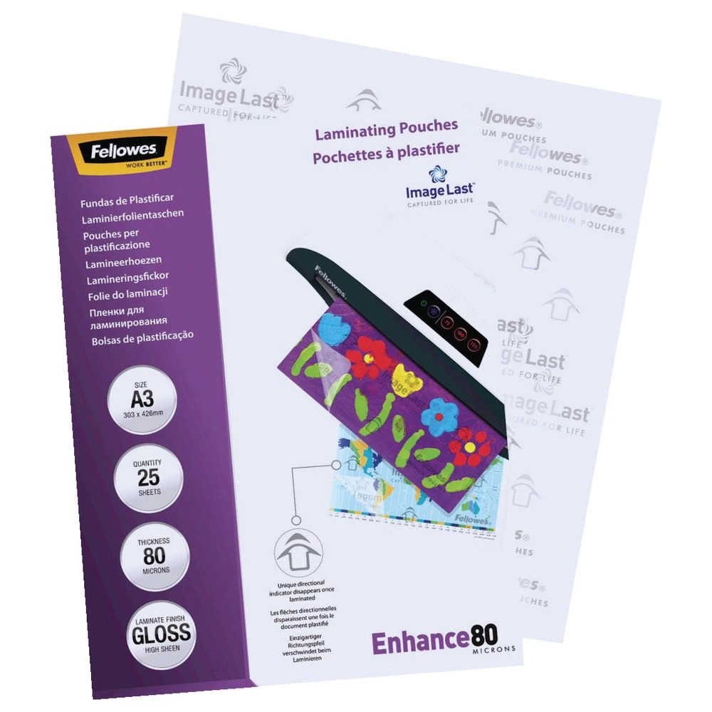 3 Fellowes Laminating Pouches A3 80 Micron 25 Pack, 3 of 3