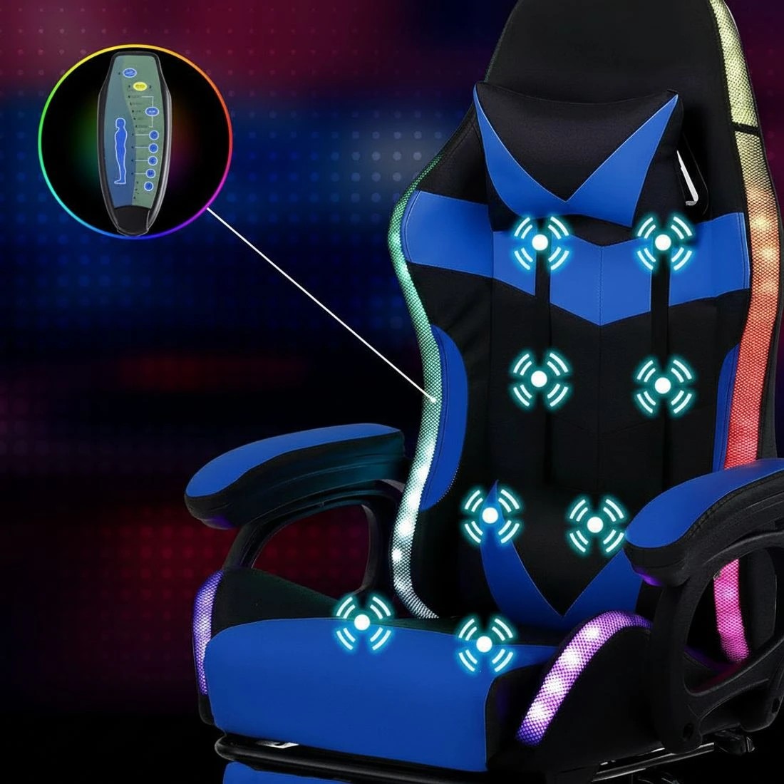 5 Artiss Gaming Office Chair 12 RGB LED Massage Computer Work Seat Footrest - Multi, 5 of 7