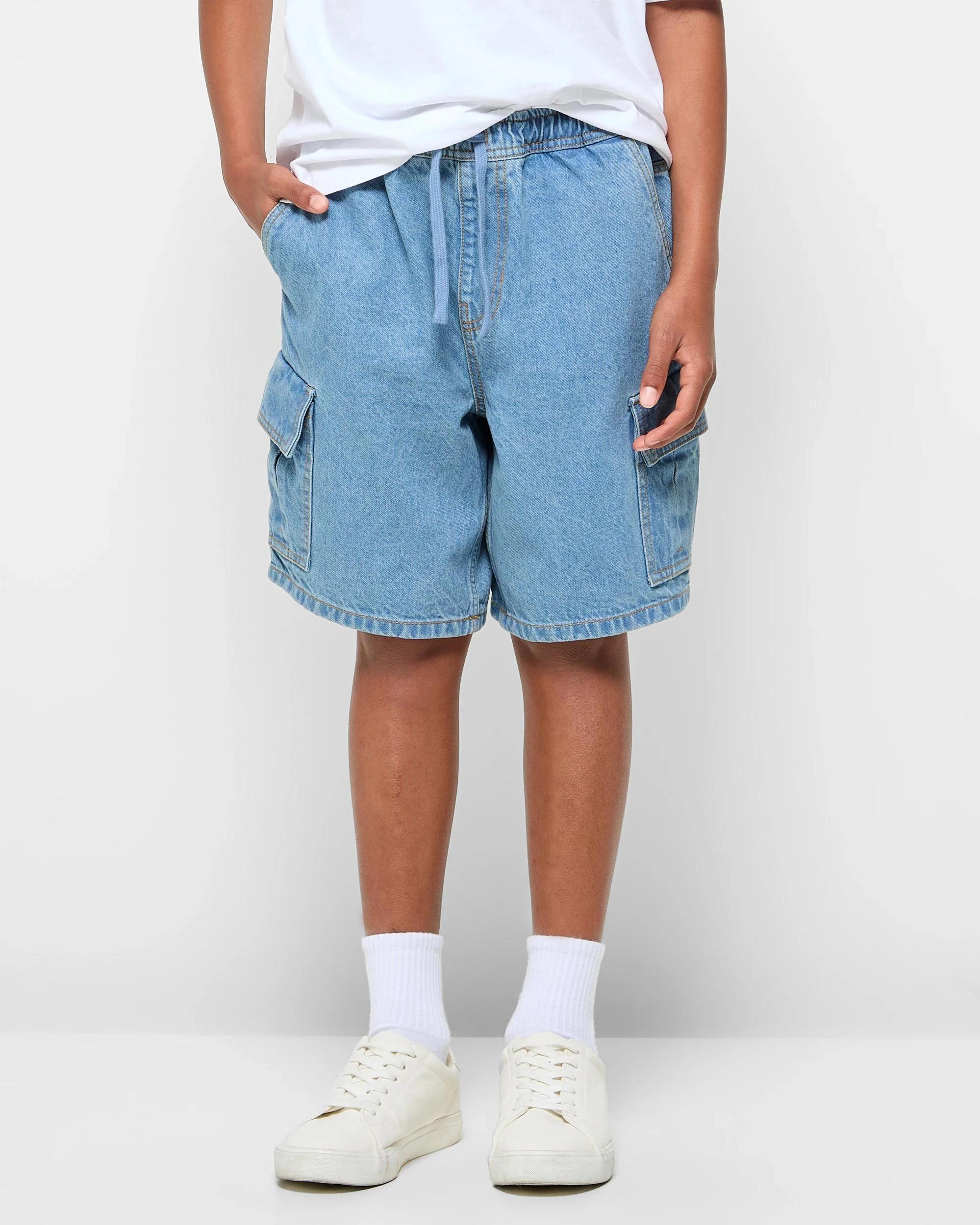 1 Target Denim Cargo Shorts MID WASH, 1 of 5