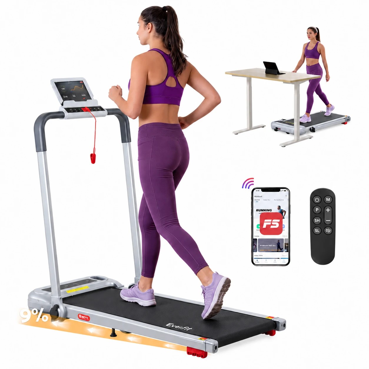 Everfit 3 in1 Treadmill Electric Walking Pad with Incline Foldable for ...