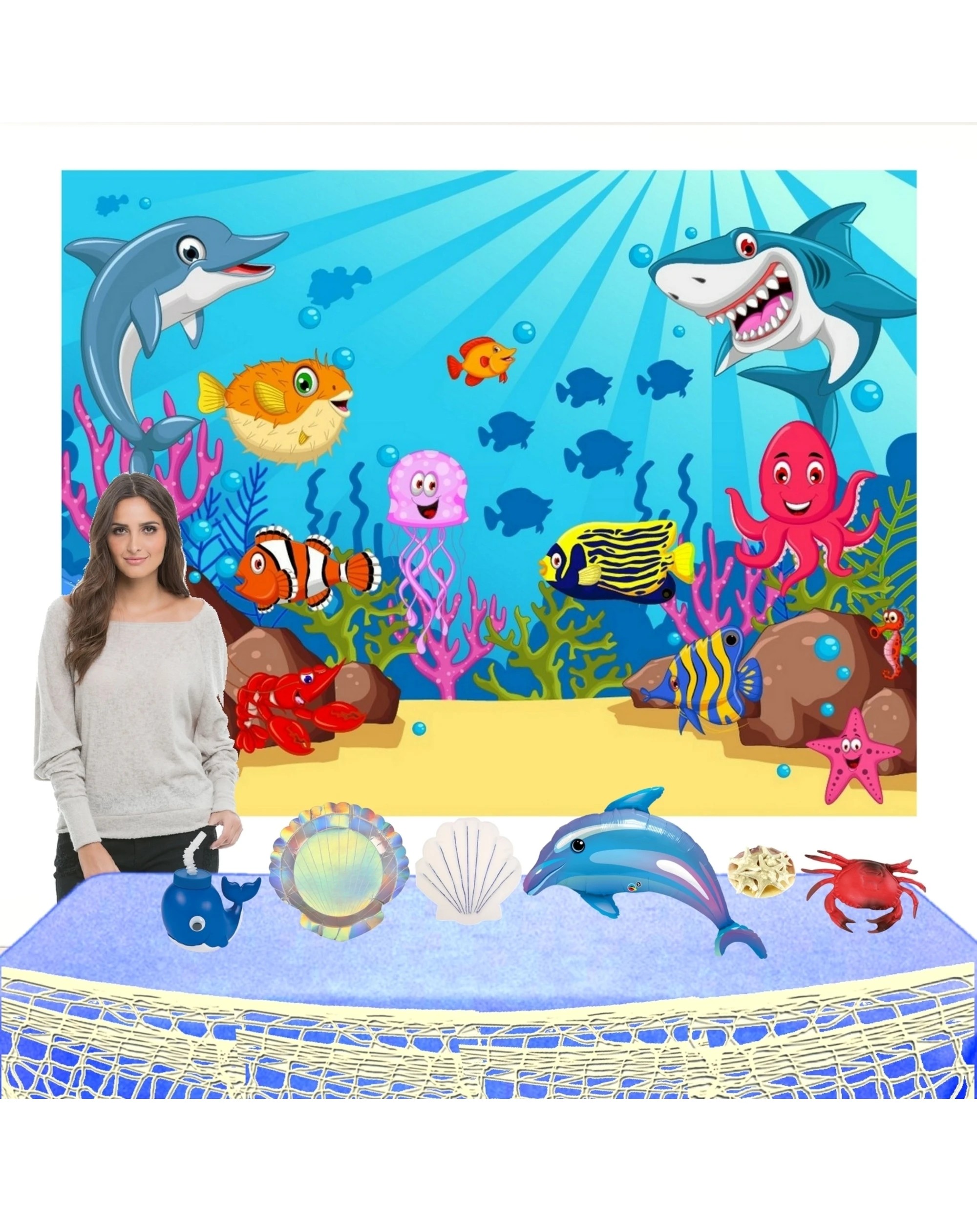 2 Partyrama Sea Animals Large Fabric Backdrop, 2 of 2