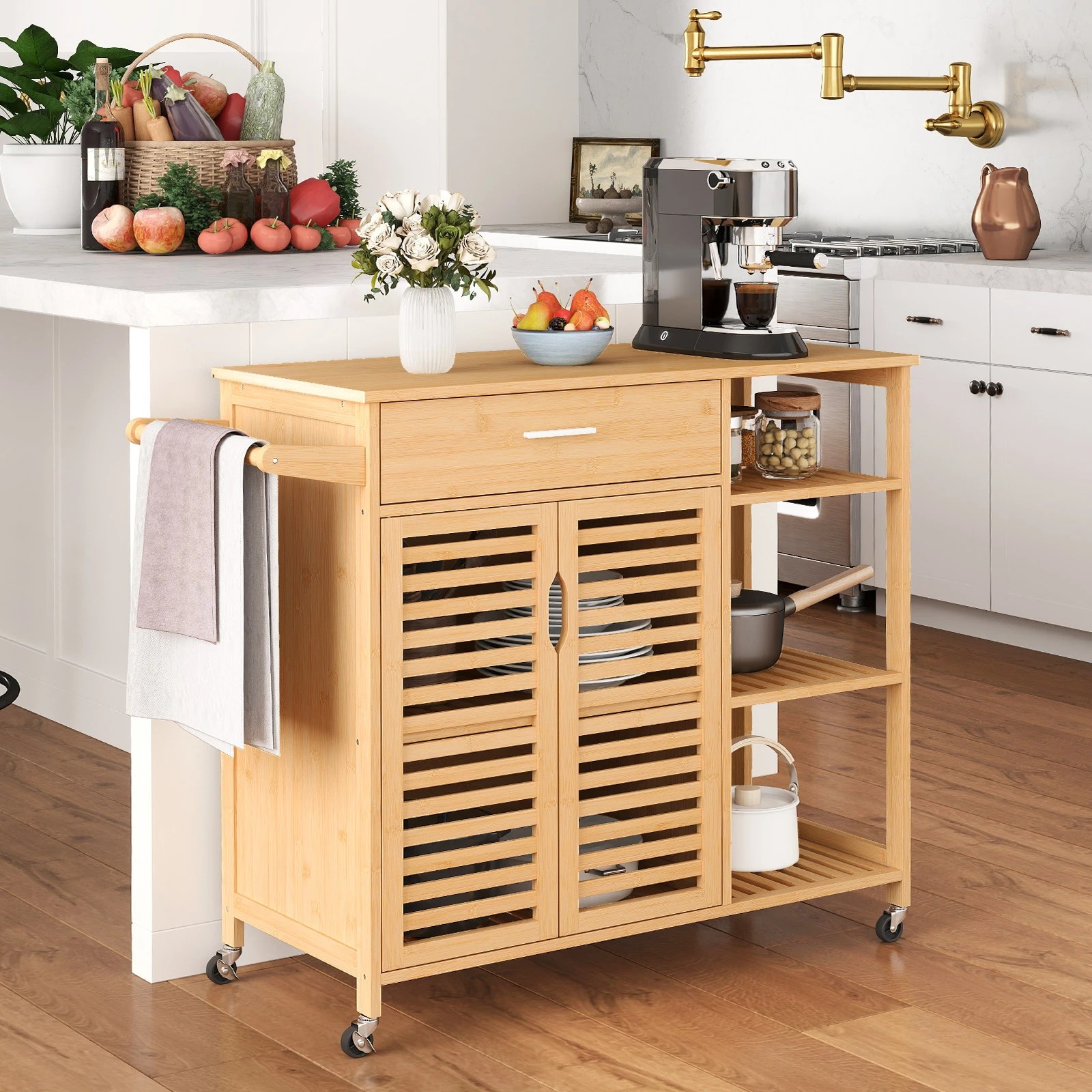 2 Costway Kitchen Island Trolley Cart Natural Look, 2 of 4