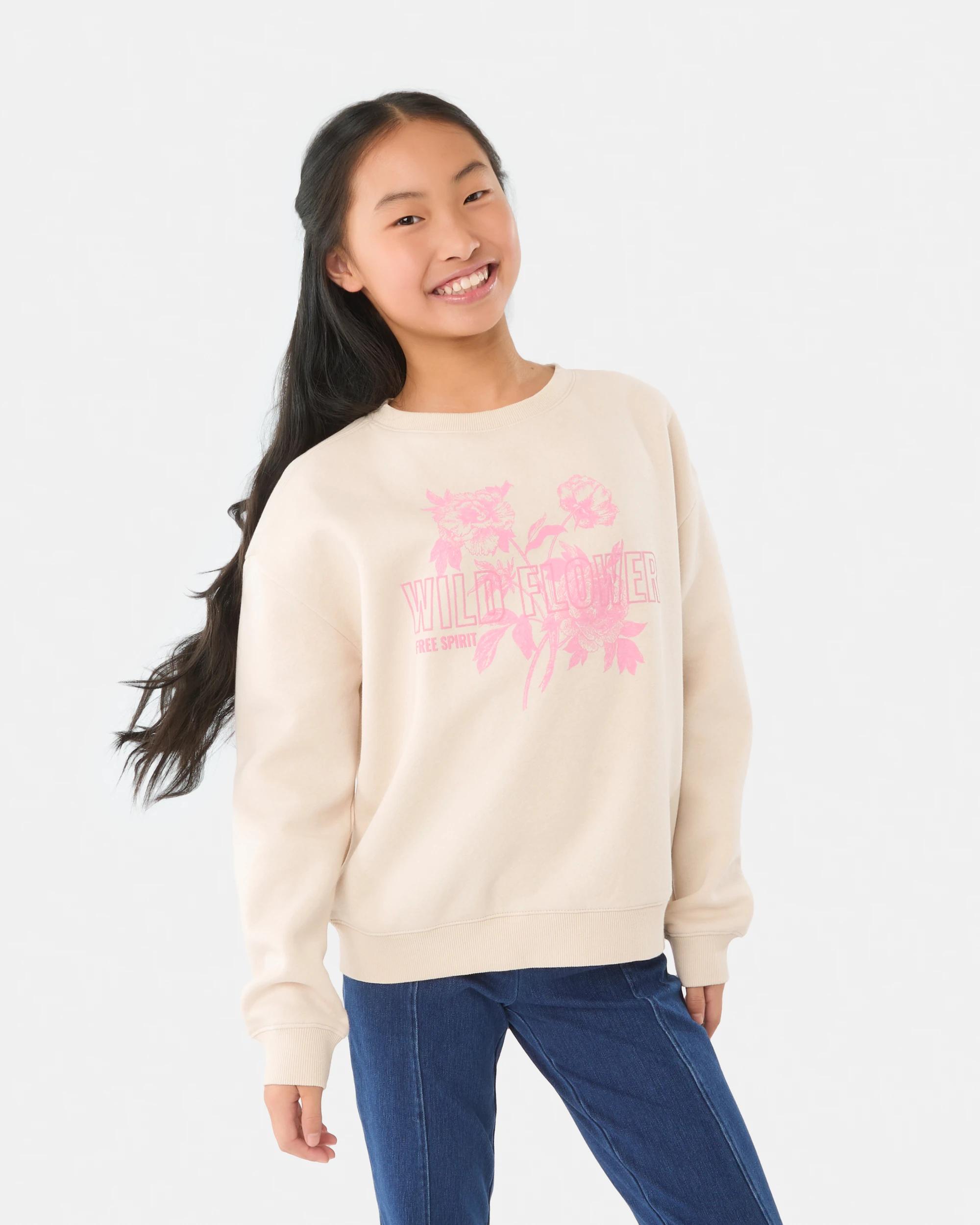 1 Print Crew Neck Sweatshirt Bge Flwer, 1 of 7